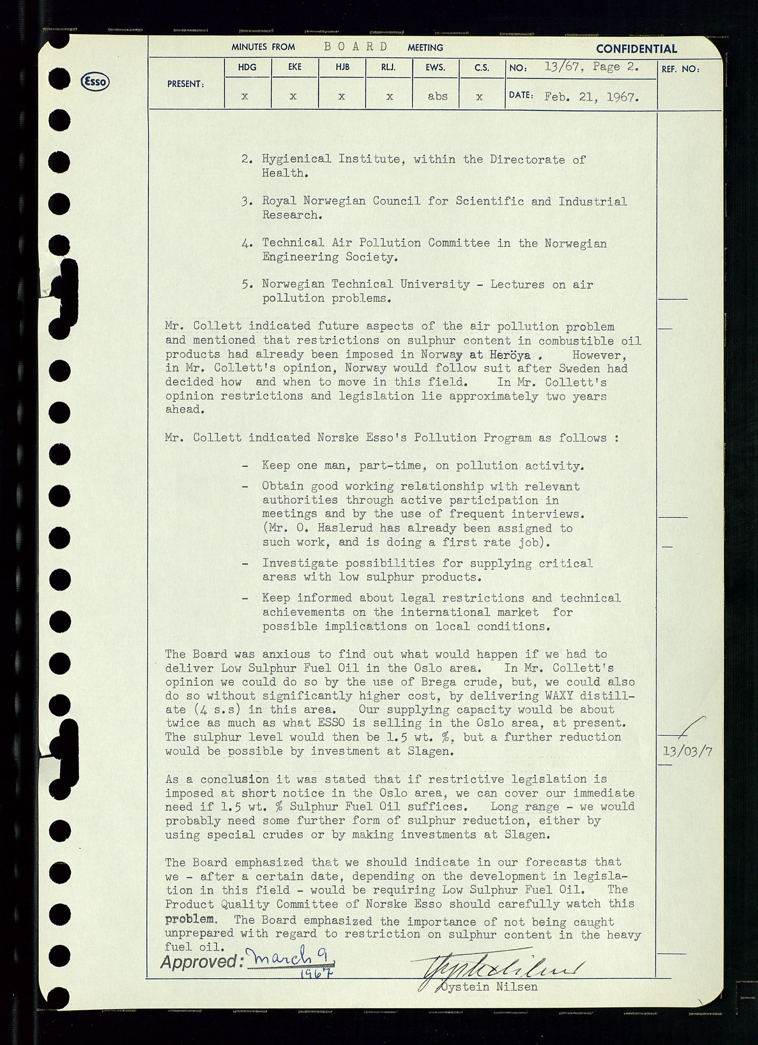 Pa 0982 - Esso Norge A/S, AV/SAST-A-100448/A/Aa/L0002/0003: Den administrerende direksjon Board minutes (styrereferater) / Den administrerende direksjon Board minutes (styrereferater), 1967, p. 27