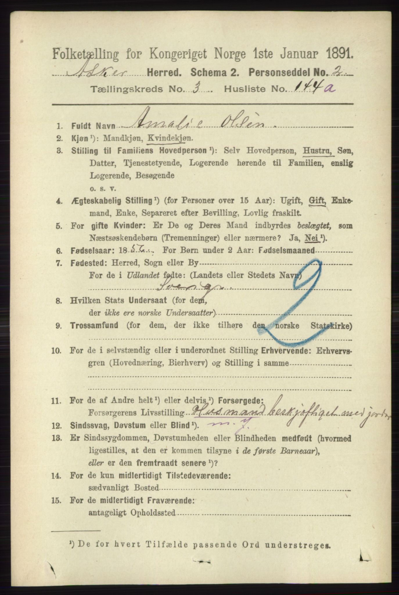 RA, 1891 census for 0220 Asker, 1891, p. 2822