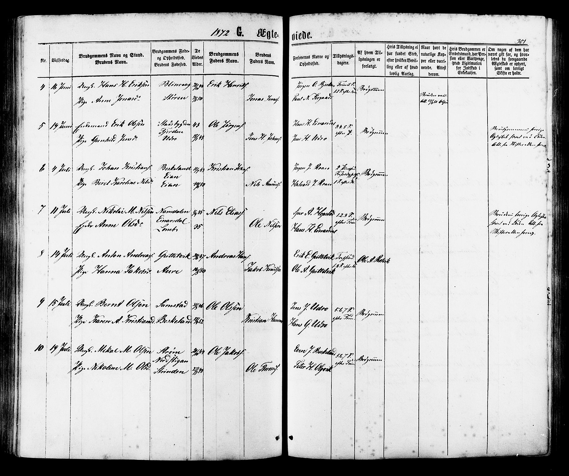 Ministerialprotokoller, klokkerbøker og fødselsregistre - Sør-Trøndelag, AV/SAT-A-1456/657/L0706: Parish register (official) no. 657A07, 1867-1878, p. 301