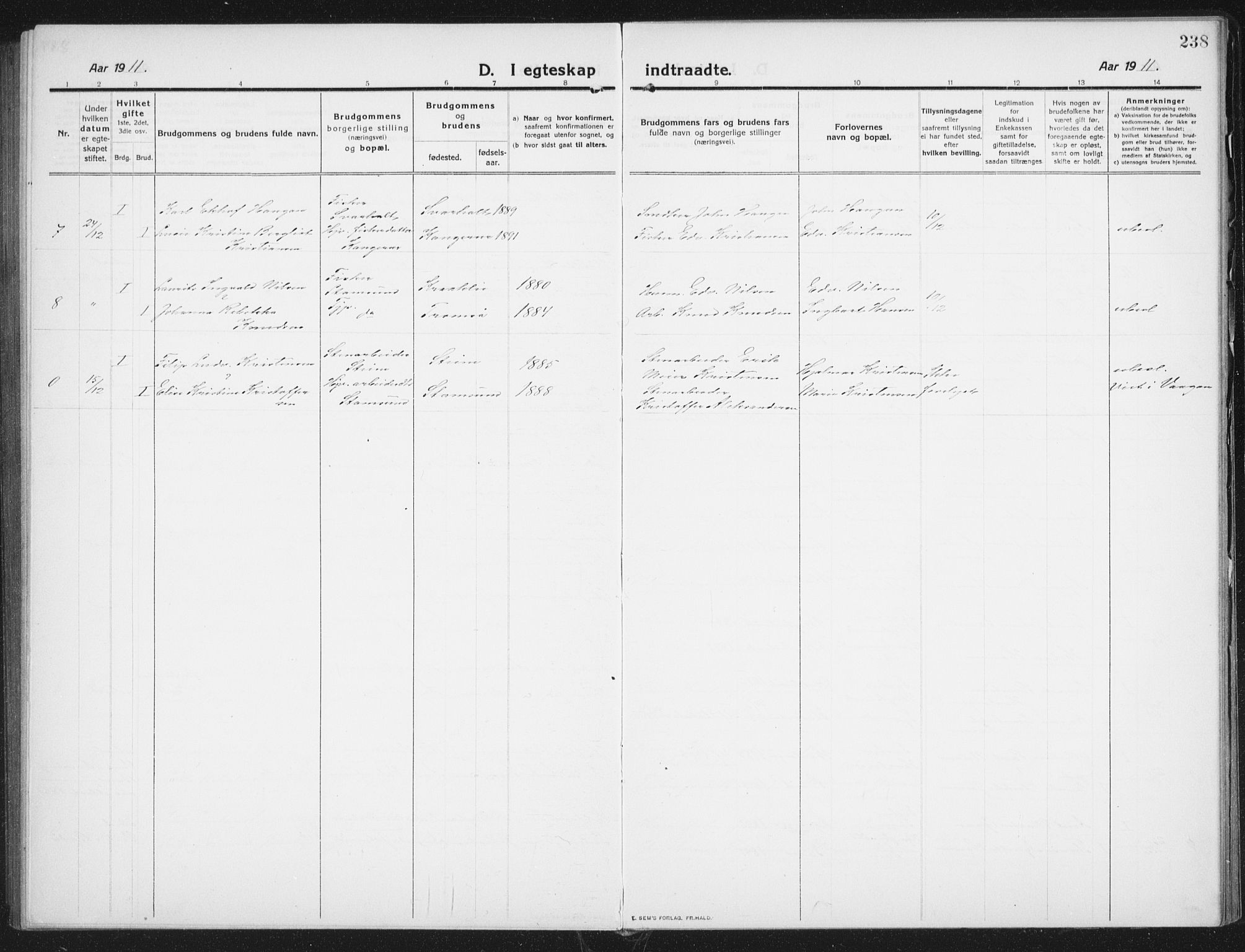 Ministerialprotokoller, klokkerbøker og fødselsregistre - Nordland, SAT/A-1459/882/L1183: Parish register (copy) no. 882C01, 1911-1938, p. 238