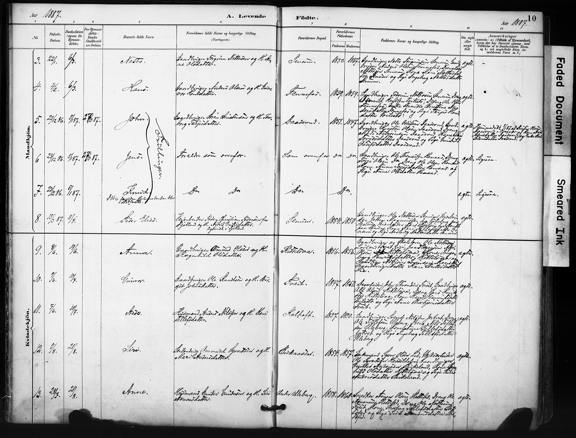 Evje sokneprestkontor, SAK/1111-0008/F/Fa/Fab/L0003: Parish register (official) no. A 3, 1884-1909, p. 10