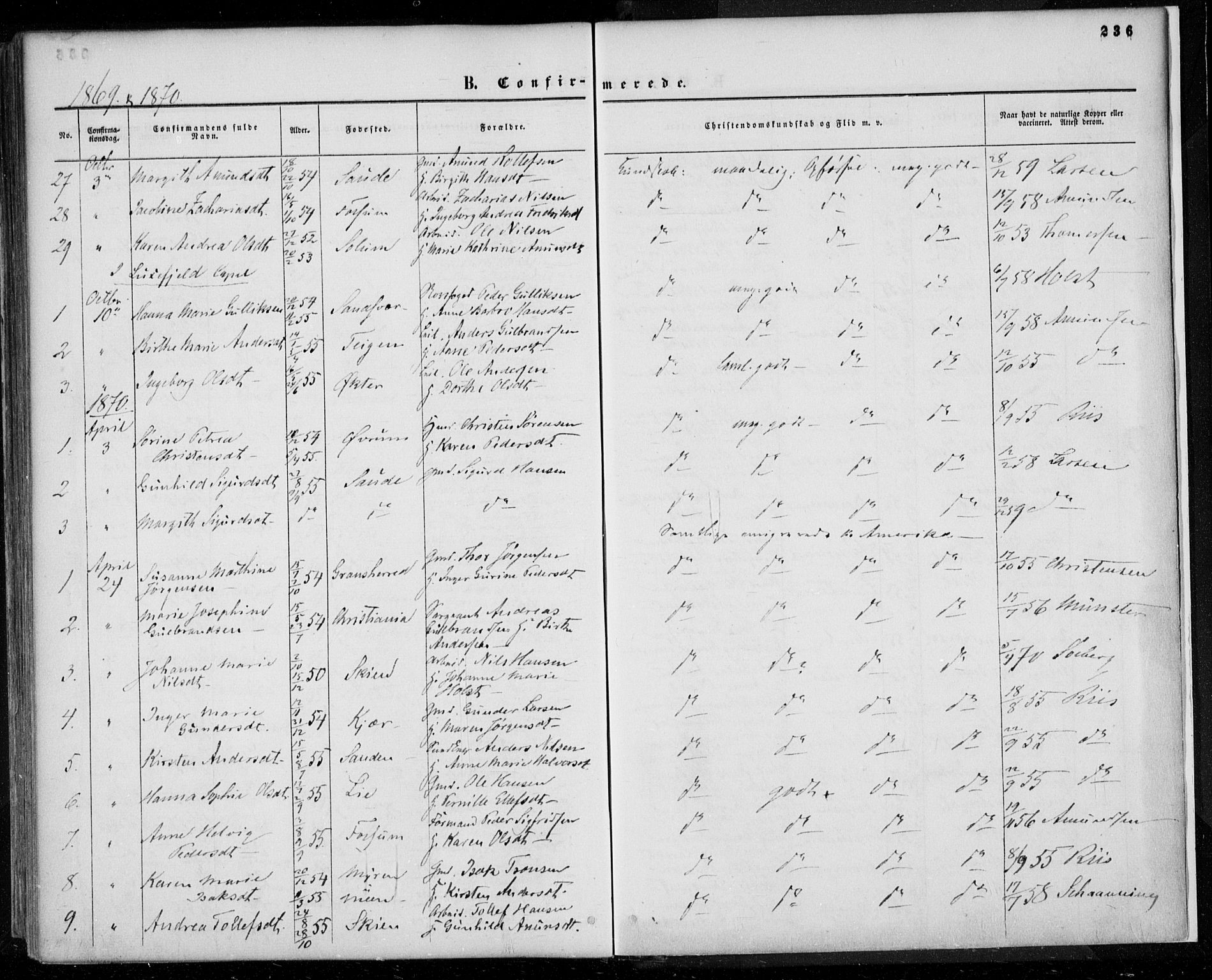 Gjerpen kirkebøker, SAKO/A-265/F/Fa/L0008a: Parish register (official) no. I 8A, 1857-1871, p. 236