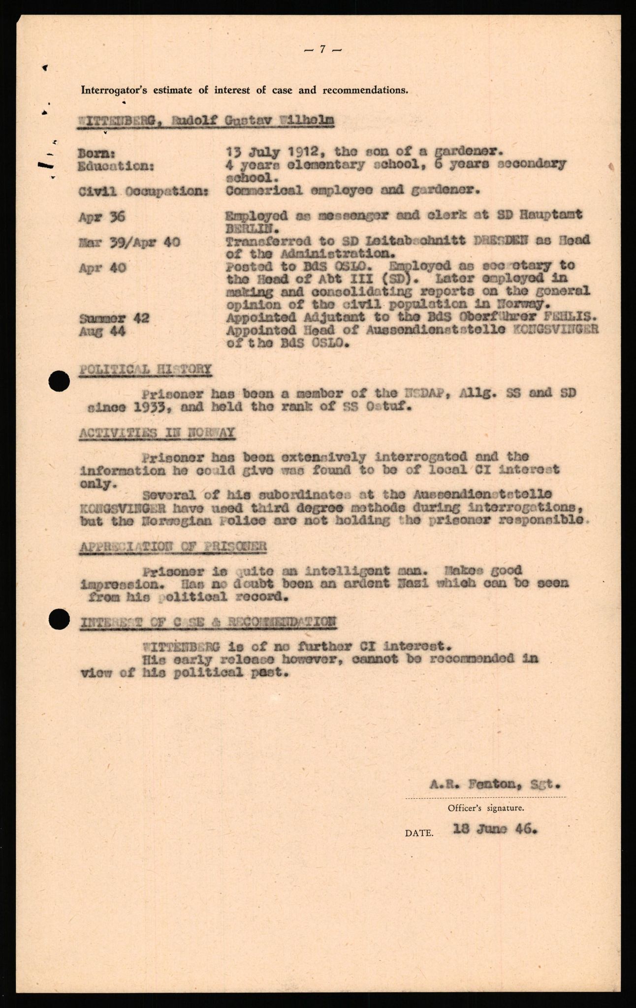 Forsvaret, Forsvarets overkommando II, AV/RA-RAFA-3915/D/Db/L0036: CI Questionaires. Tyske okkupasjonsstyrker i Norge. Tyskere., 1945-1946, p. 373