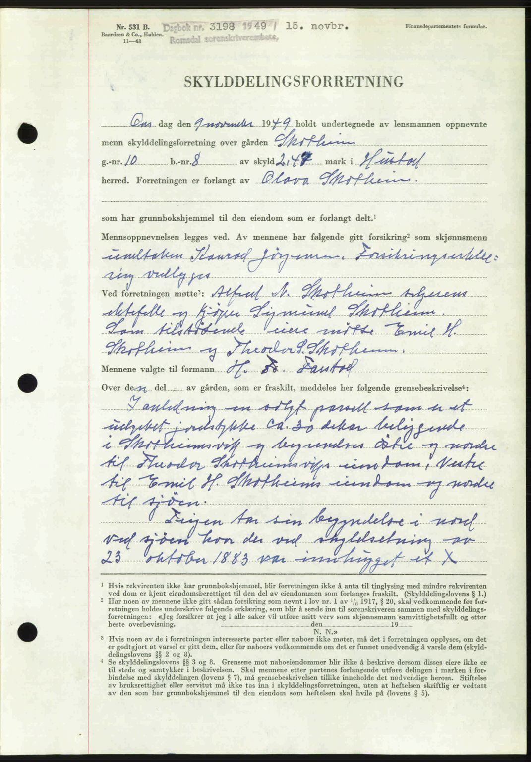 Romsdal sorenskriveri, AV/SAT-A-4149/1/2/2C: Mortgage book no. A31, 1949-1949, Diary no: : 3198/1949