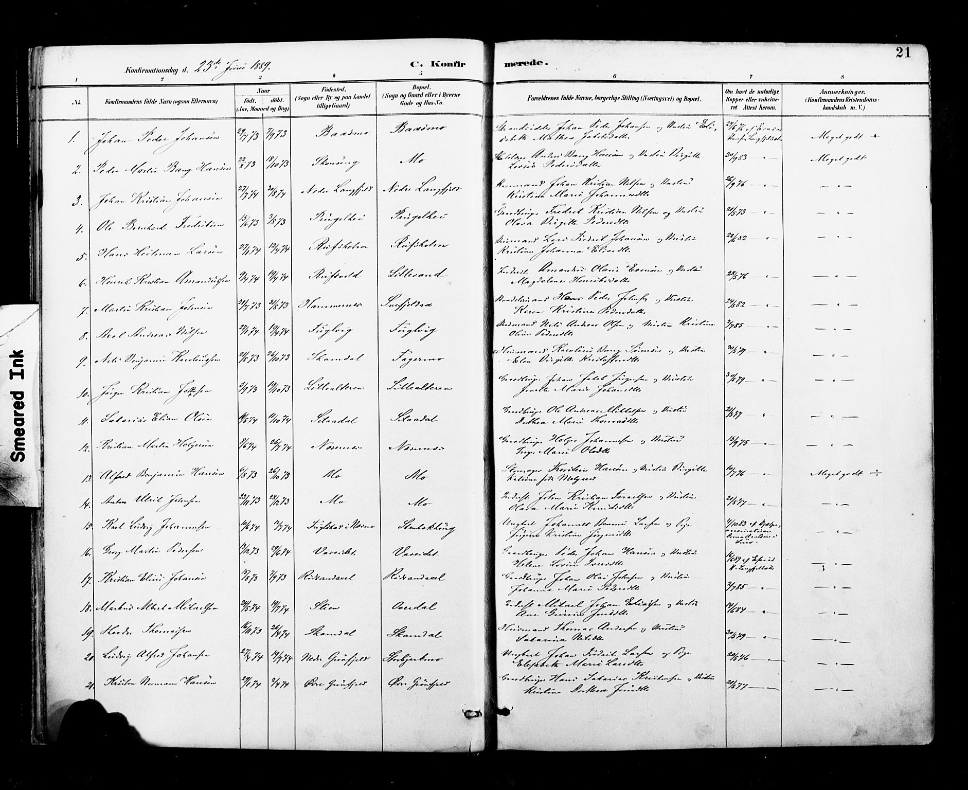 Ministerialprotokoller, klokkerbøker og fødselsregistre - Nordland, AV/SAT-A-1459/827/L0401: Parish register (official) no. 827A13, 1887-1905, p. 21