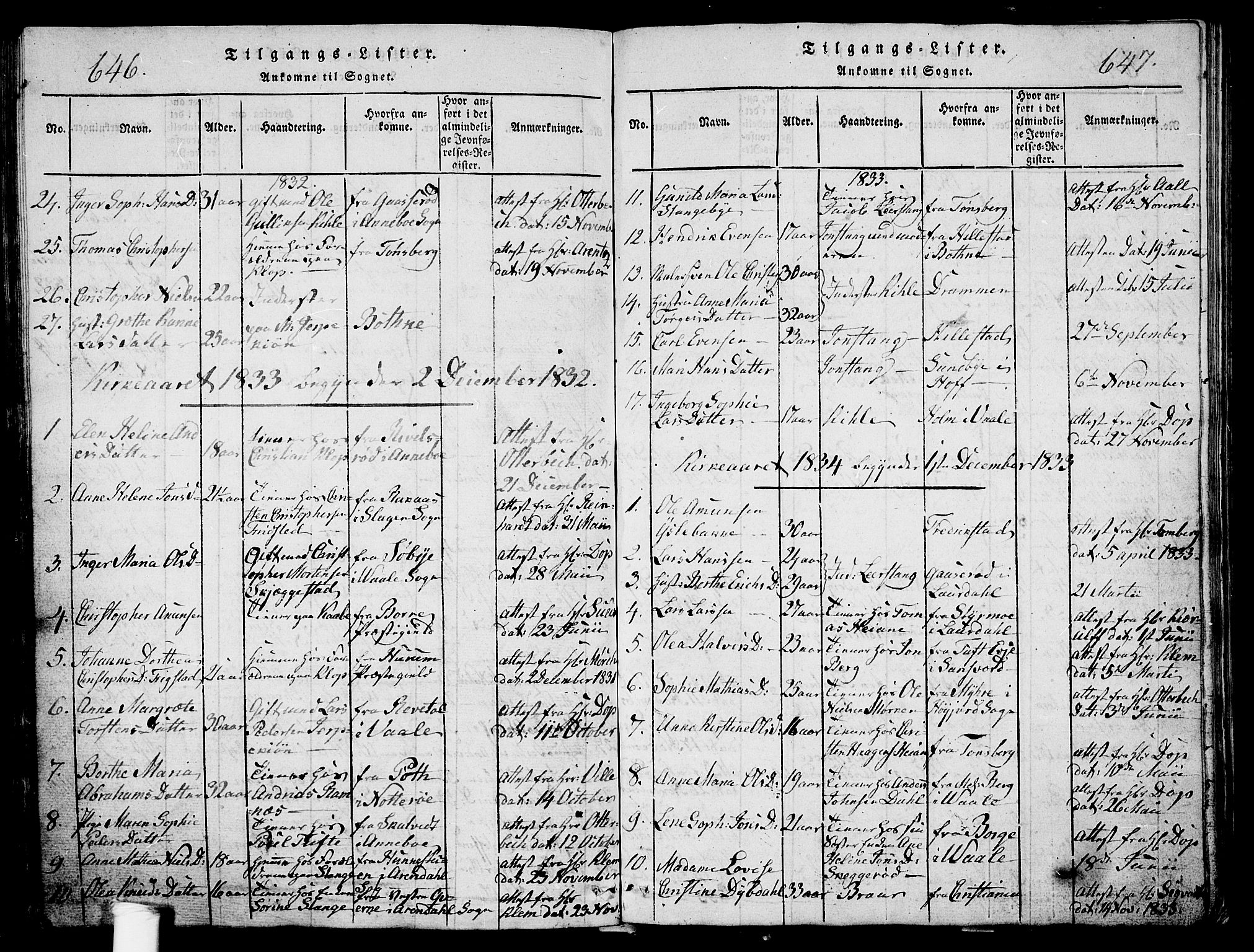 Ramnes kirkebøker, AV/SAKO-A-314/G/Ga/L0001: Parish register (copy) no. I 1, 1813-1847, p. 646-647