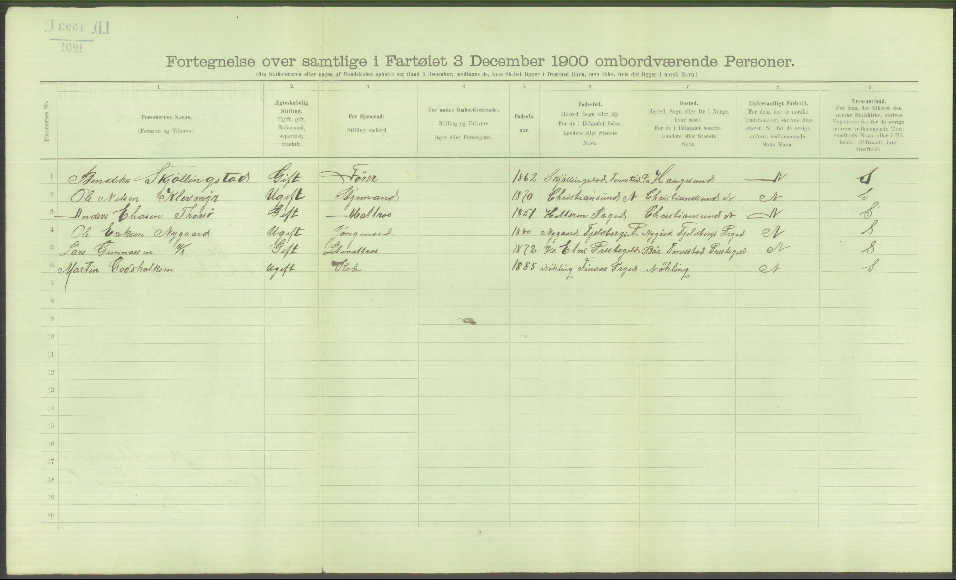 RA, 1900 Census - ship lists from ships in Norwegian harbours, harbours abroad and at sea, 1900, p. 4724