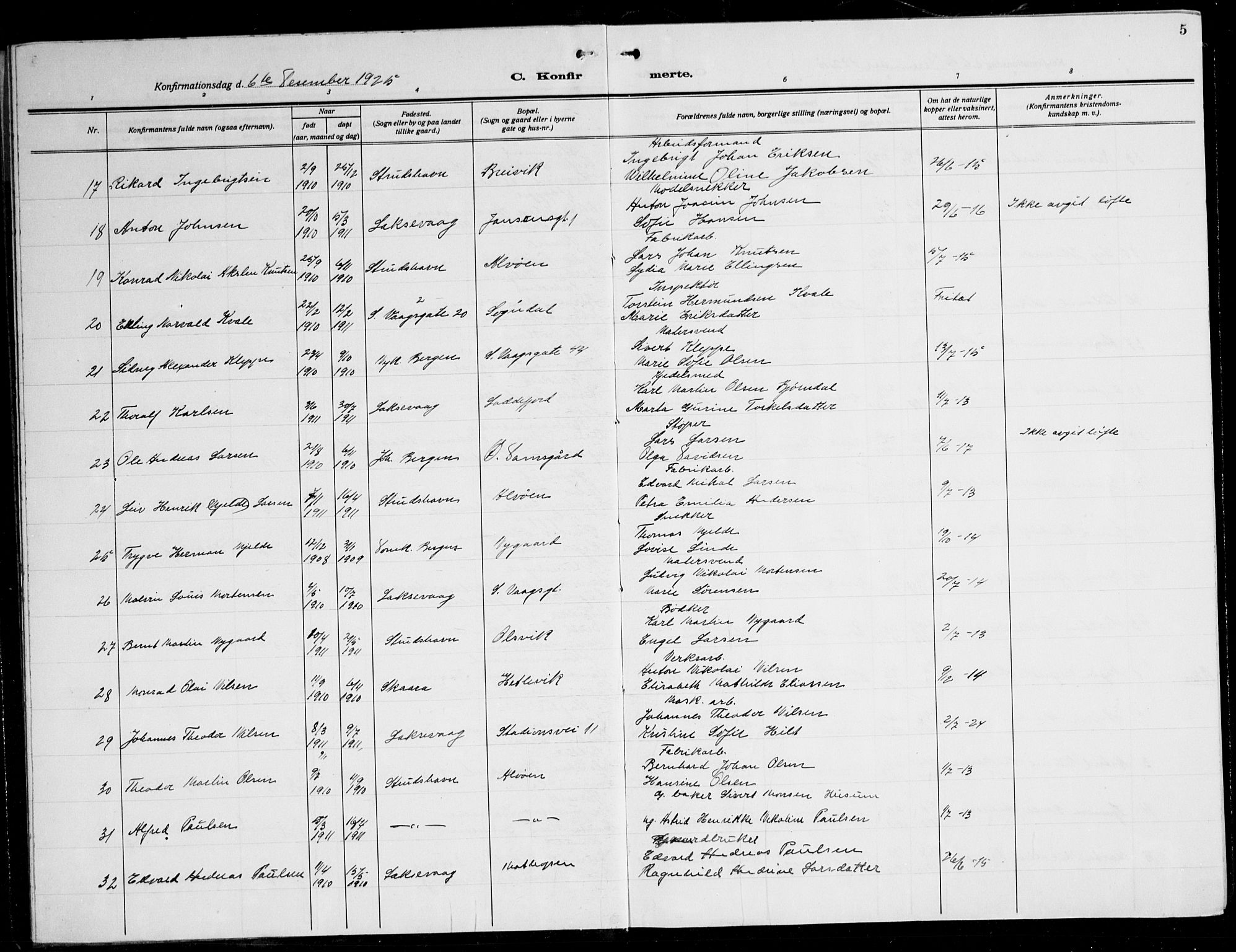 Laksevåg Sokneprestembete, AV/SAB-A-76501/H/Ha/Hab/Haba: Parish register (copy) no. A 10, 1925-1942, p. 5