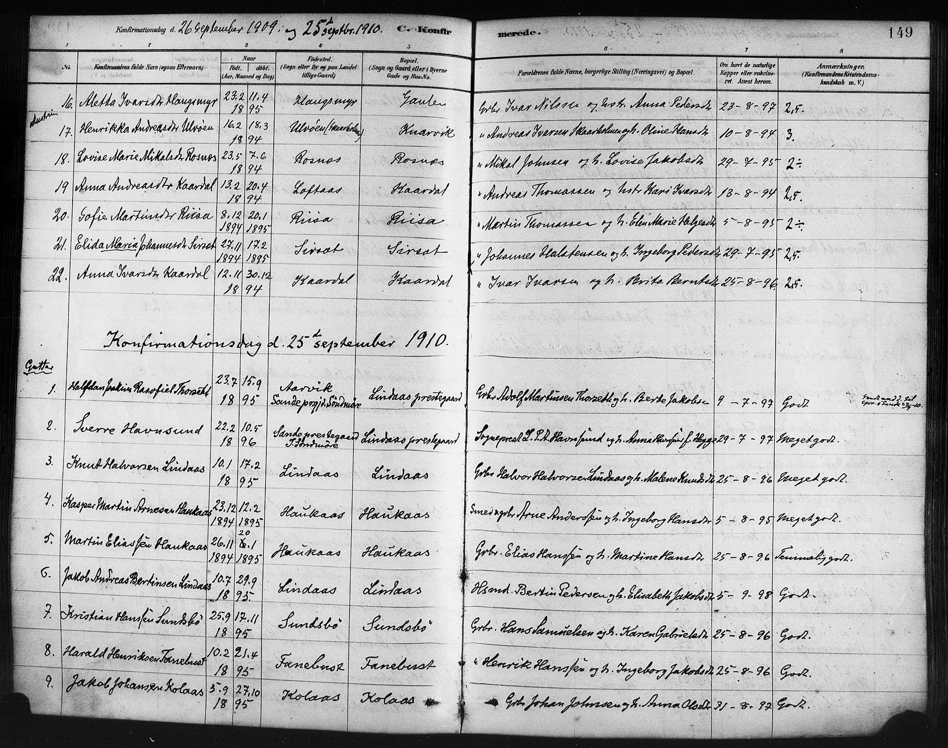 Lindås Sokneprestembete, AV/SAB-A-76701/H/Haa/Haaa/L0019: Parish register (official) no. A 19, 1878-1912, p. 149