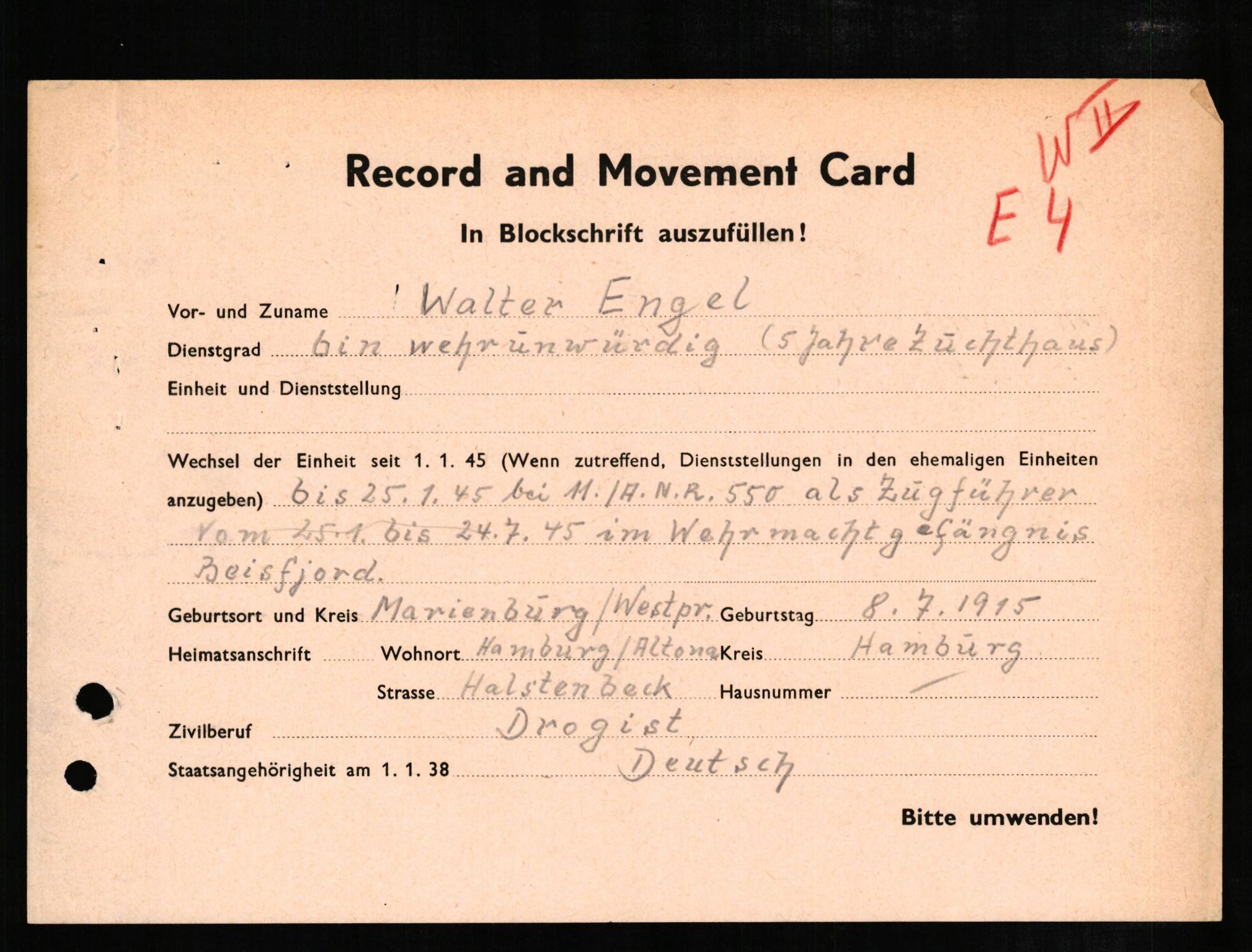 Forsvaret, Forsvarets overkommando II, AV/RA-RAFA-3915/D/Db/L0007: CI Questionaires. Tyske okkupasjonsstyrker i Norge. Tyskere., 1945-1946, p. 216