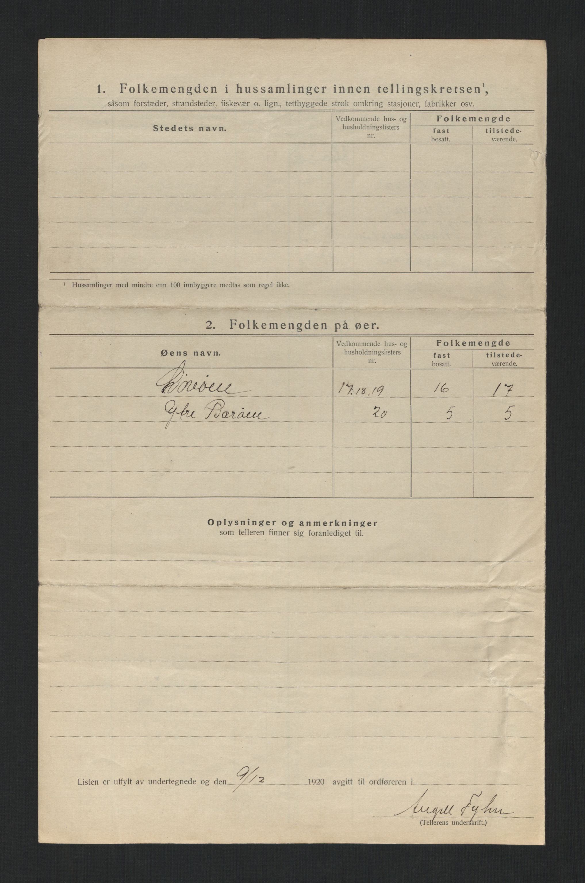 SAT, 1920 census for Flatanger, 1920, p. 22