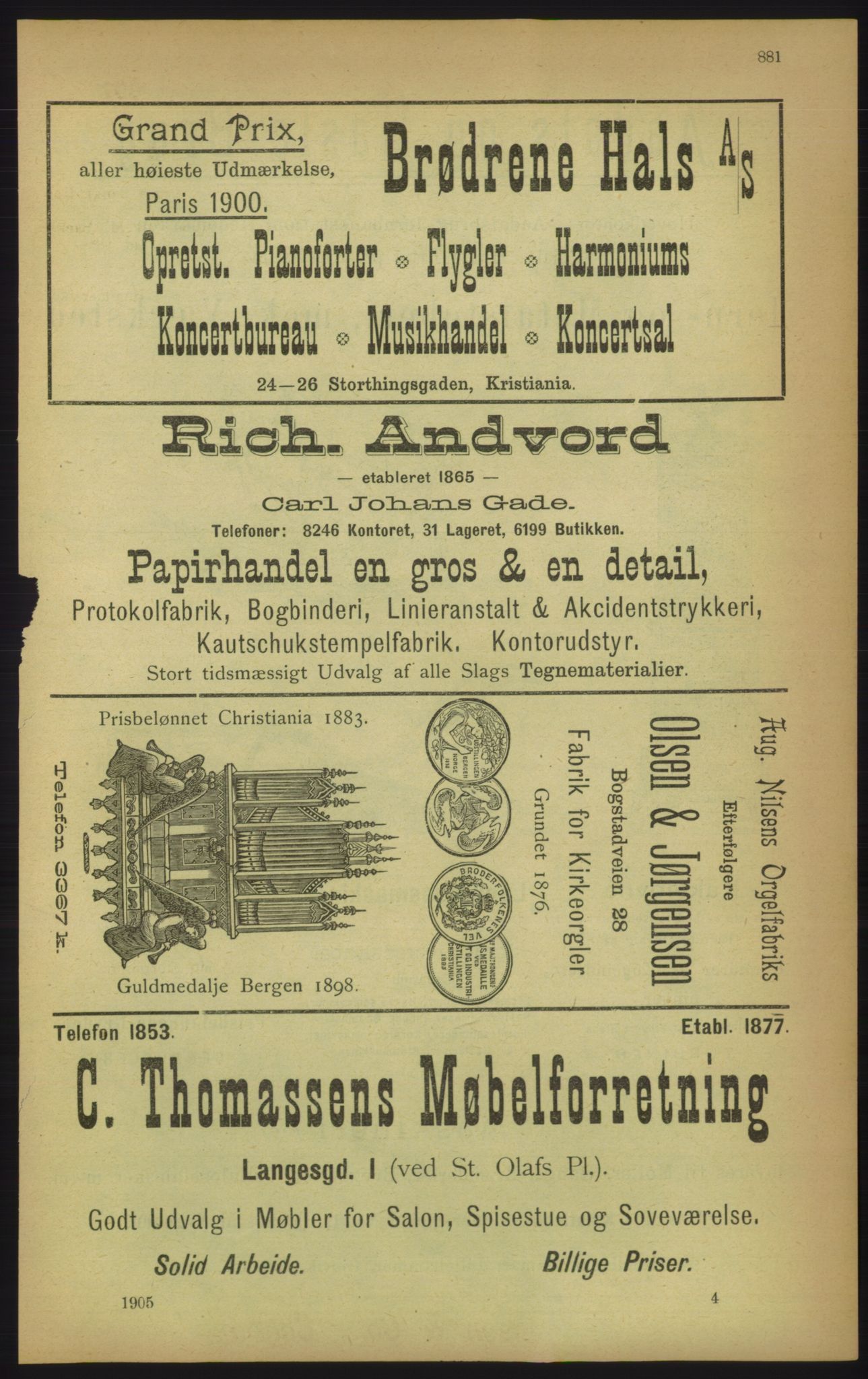 Kristiania/Oslo adressebok, PUBL/-, 1905, p. 881