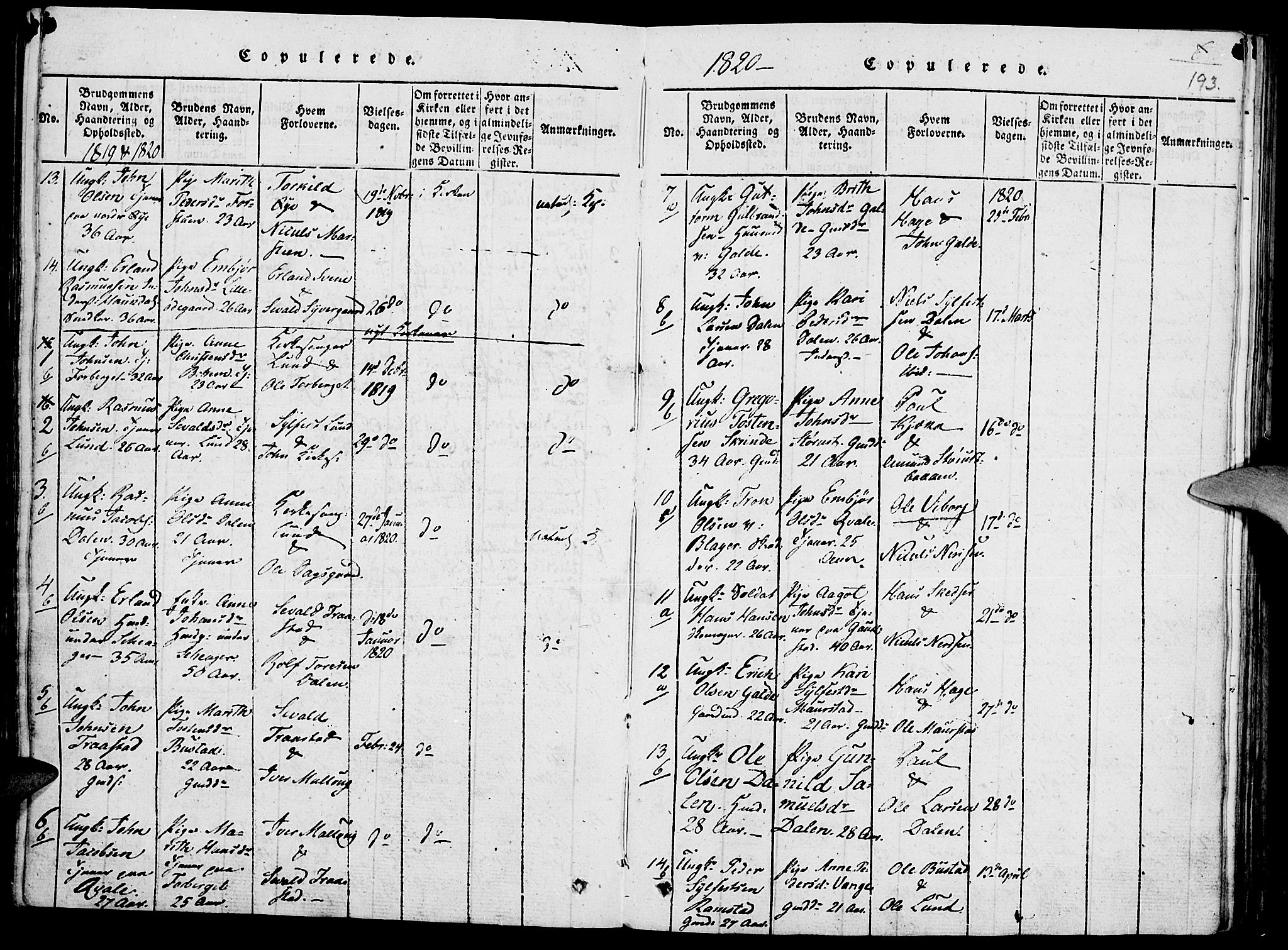 Lom prestekontor, SAH/PREST-070/K/L0004: Parish register (official) no. 4, 1815-1825, p. 193