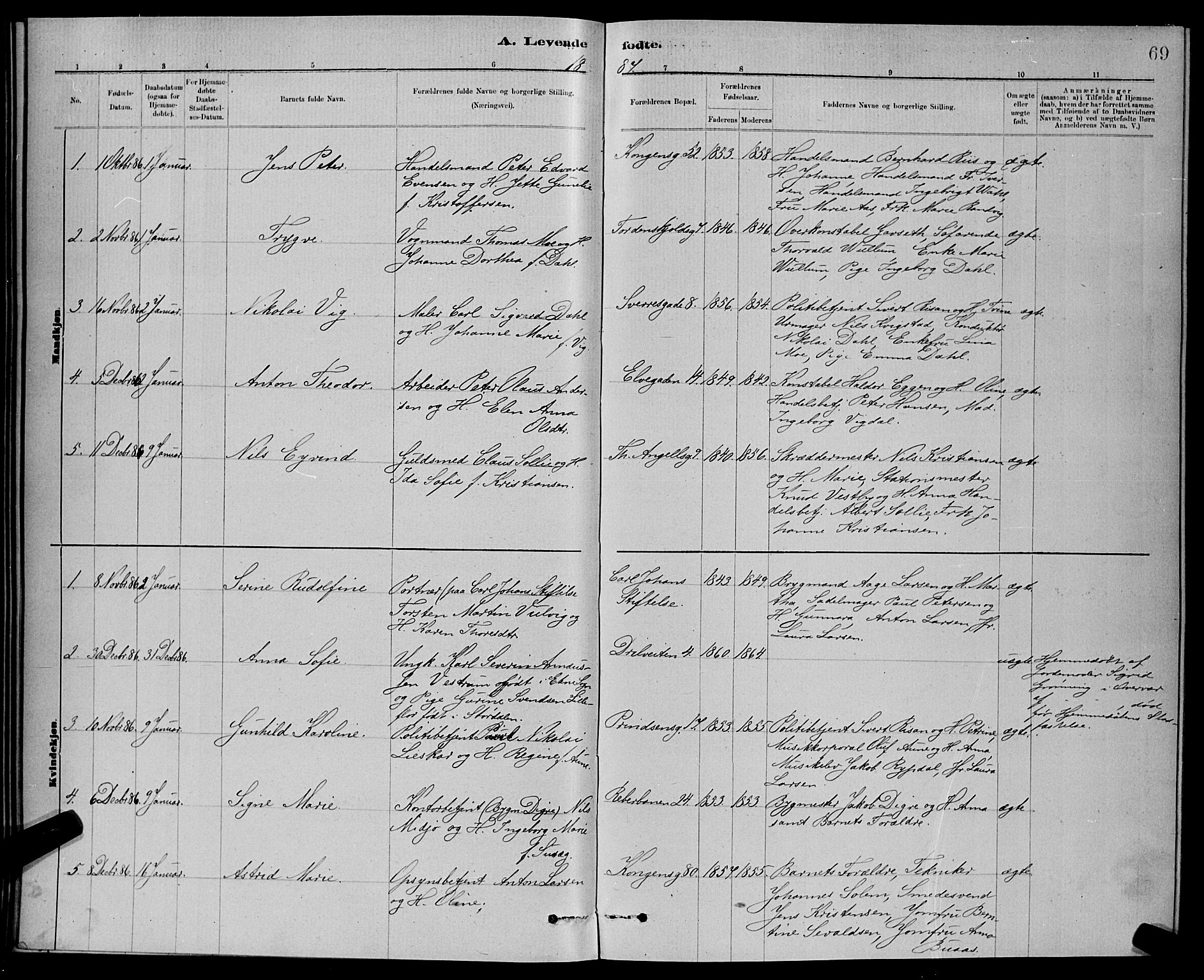 Ministerialprotokoller, klokkerbøker og fødselsregistre - Sør-Trøndelag, SAT/A-1456/601/L0092: Parish register (copy) no. 601C10, 1884-1897, p. 69