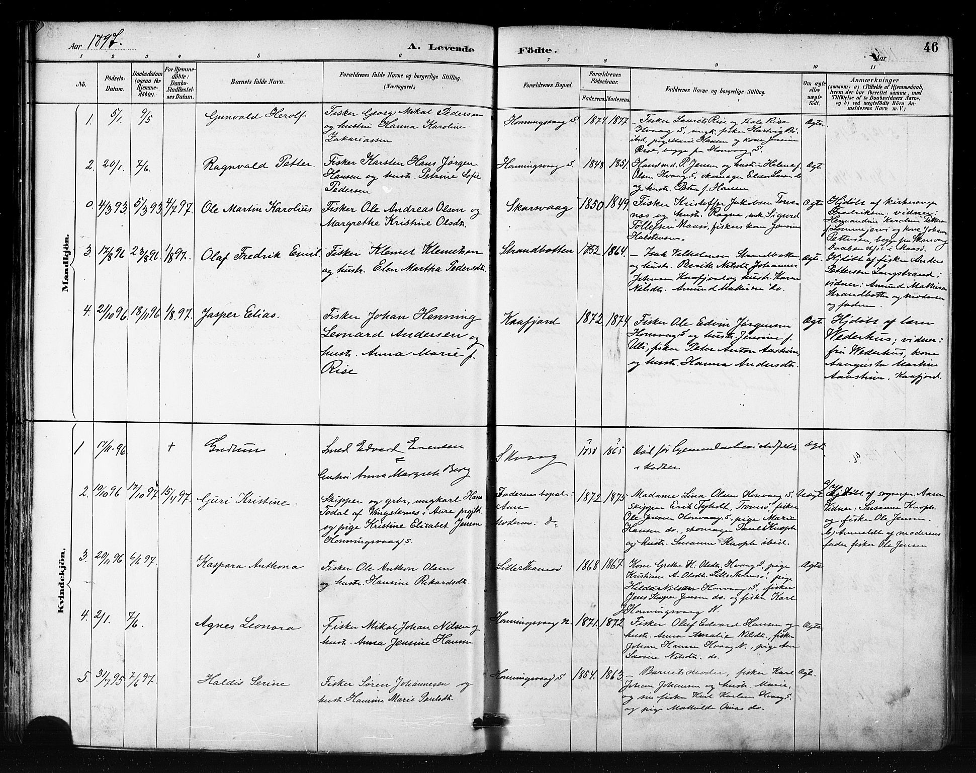 Måsøy sokneprestkontor, AV/SATØ-S-1348/H/Ha/L0007kirke: Parish register (official) no. 7, 1887-1899, p. 46