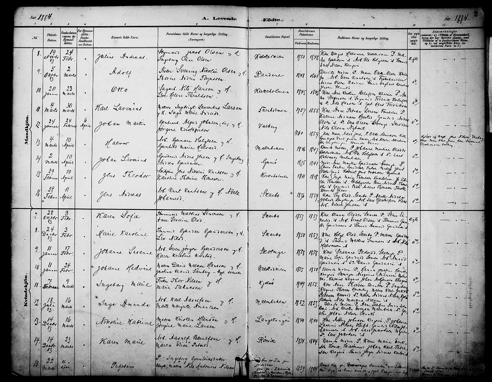 Skåtøy kirkebøker, AV/SAKO-A-304/F/Fa/L0002: Parish register (official) no. I 2, 1884-1899, p. 2