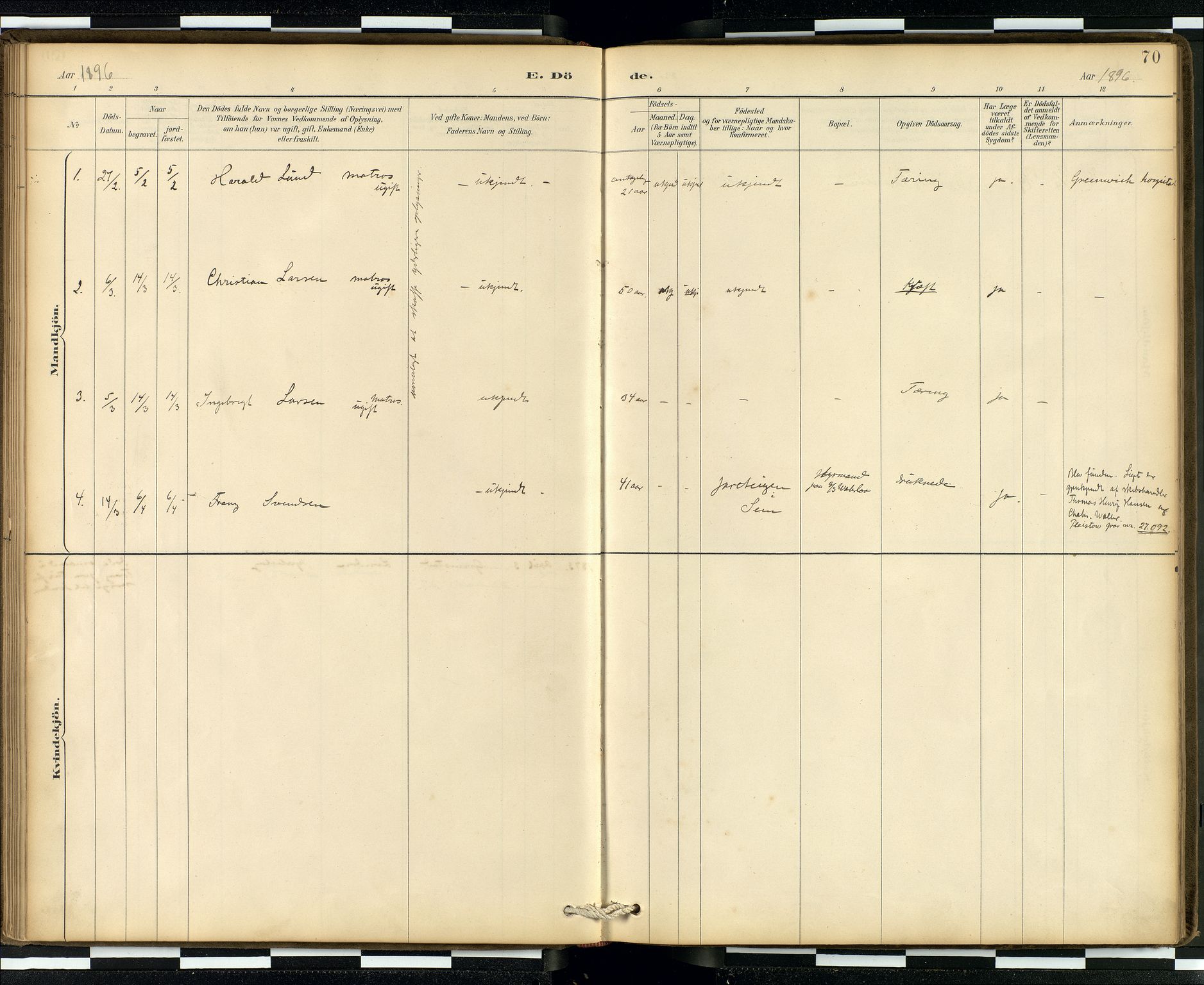  Den norske sjømannsmisjon i utlandet/London m/bistasjoner, SAB/SAB/PA-0103/H/Ha/L0002: Parish register (official) no. A 2, 1887-1903, p. 69b-70a