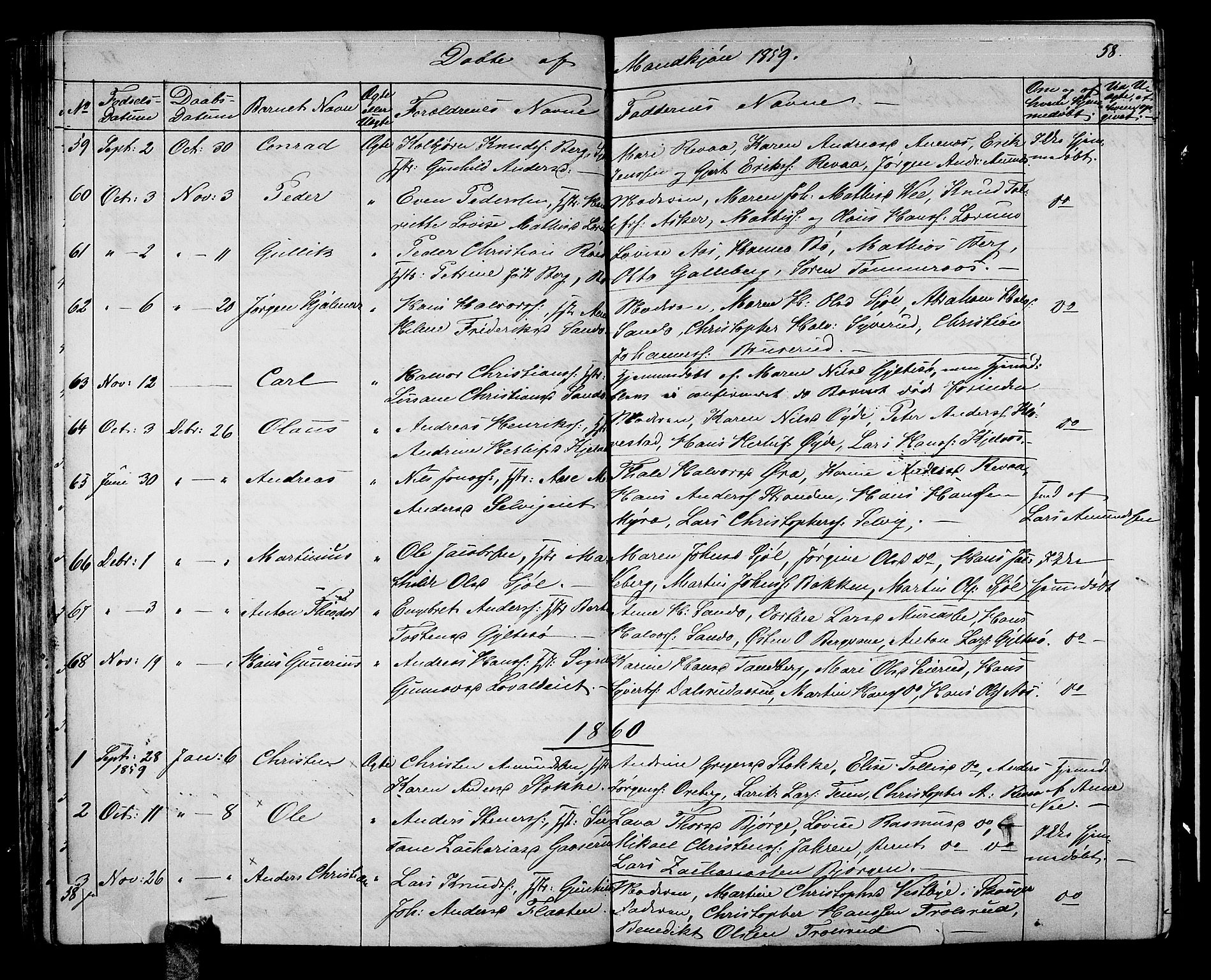 Sande Kirkebøker, AV/SAKO-A-53/G/Ga/L0002: Parish register (copy) no. 2, 1847-1863, p. 58