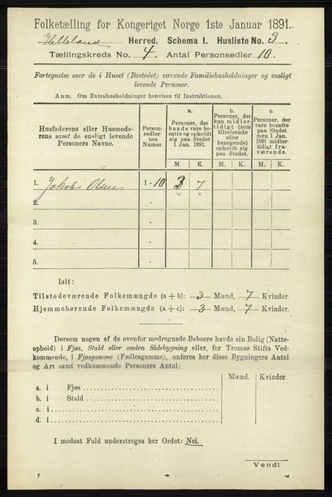 RA, 1891 census for 1115 Helleland, 1891, p. 1114