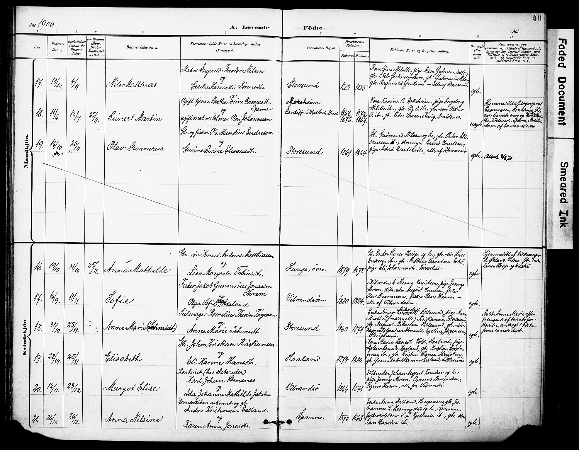 Torvastad sokneprestkontor, AV/SAST-A -101857/H/Ha/Haa/L0017: Parish register (official) no. A 16, 1899-1911, p. 40