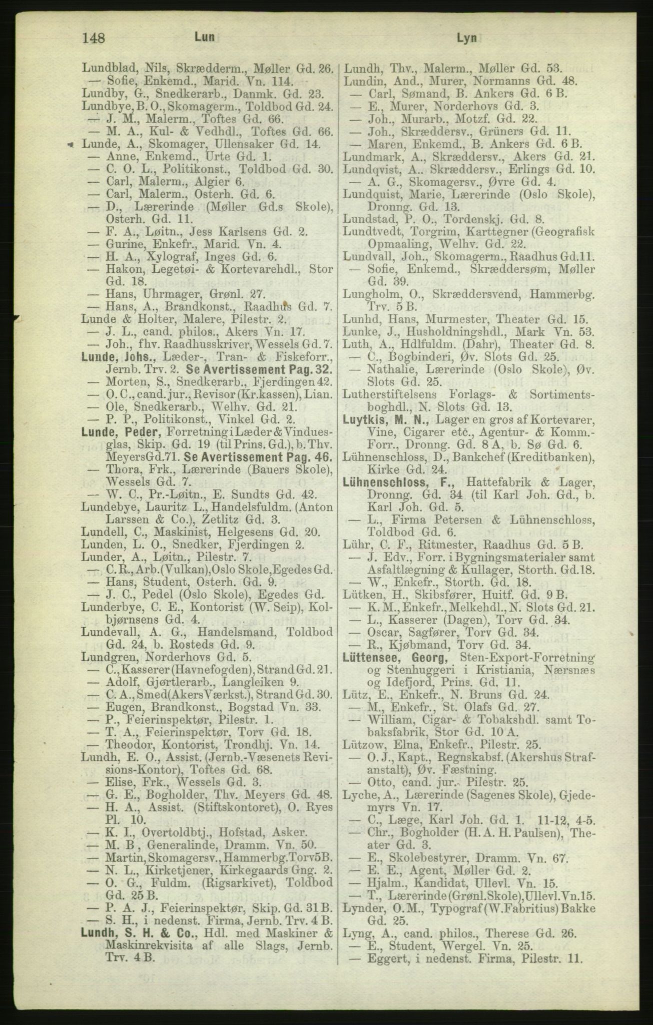 Kristiania/Oslo adressebok, PUBL/-, 1882, p. 148