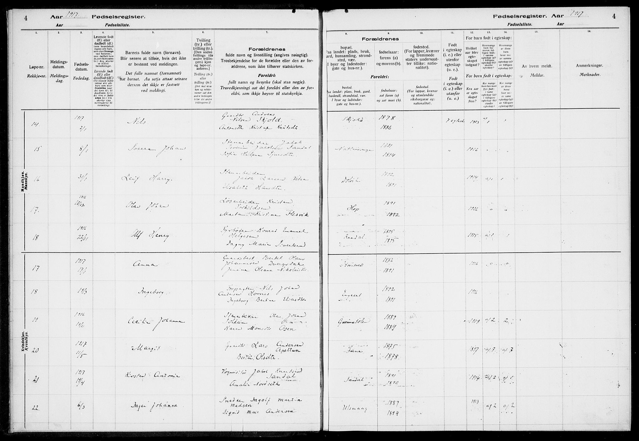 Birkeland Sokneprestembete, AV/SAB-A-74601/I/Id/L00A1: Birth register no. A 1, 1916-1926, p. 4