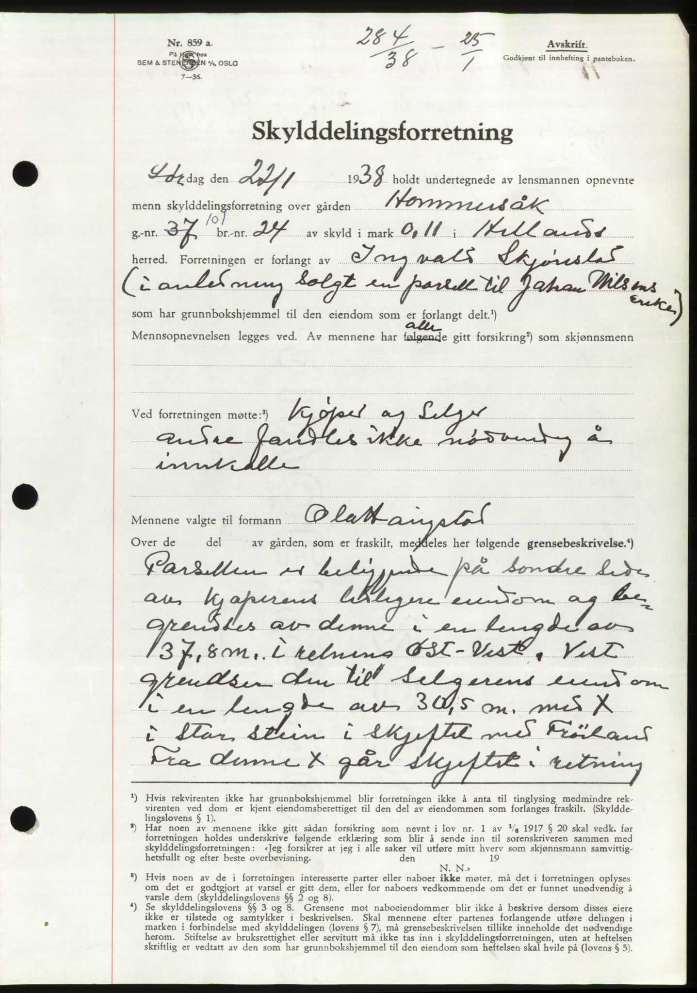 Jæren sorenskriveri, SAST/A-100310/03/G/Gba/L0070: Mortgage book, 1938-1938, Diary no: : 284/1938
