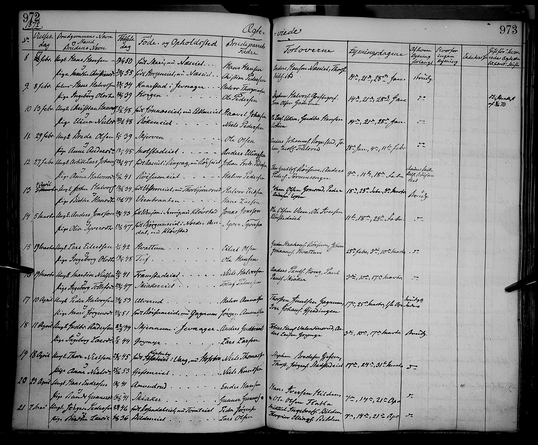 Gran prestekontor, AV/SAH-PREST-112/H/Ha/Haa/L0012: Parish register (official) no. 12, 1856-1874, p. 972-973