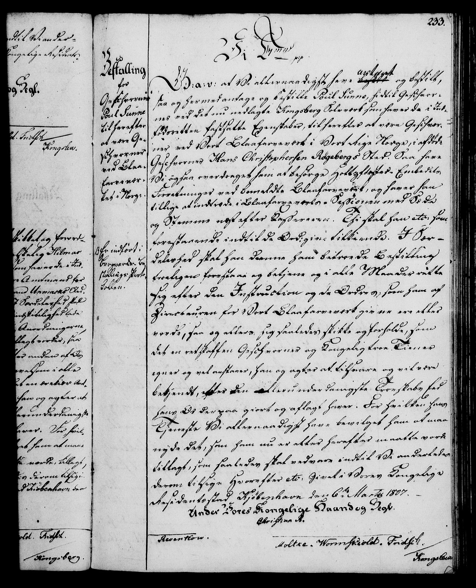 Rentekammeret, Kammerkanselliet, RA/EA-3111/G/Gg/Gge/L0006: Norsk bestallingsprotokoll med register (merket RK 53.30), 1773-1814, p. 233