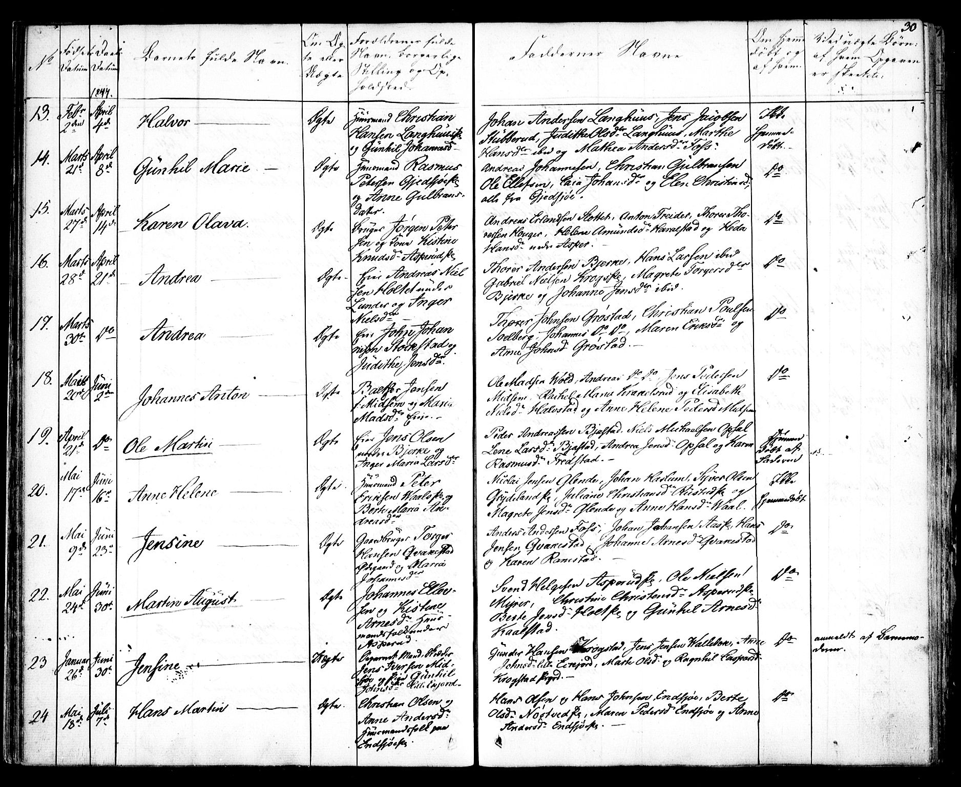 Kråkstad prestekontor Kirkebøker, SAO/A-10125a/F/Fa/L0005: Parish register (official) no. I 5, 1837-1847, p. 30