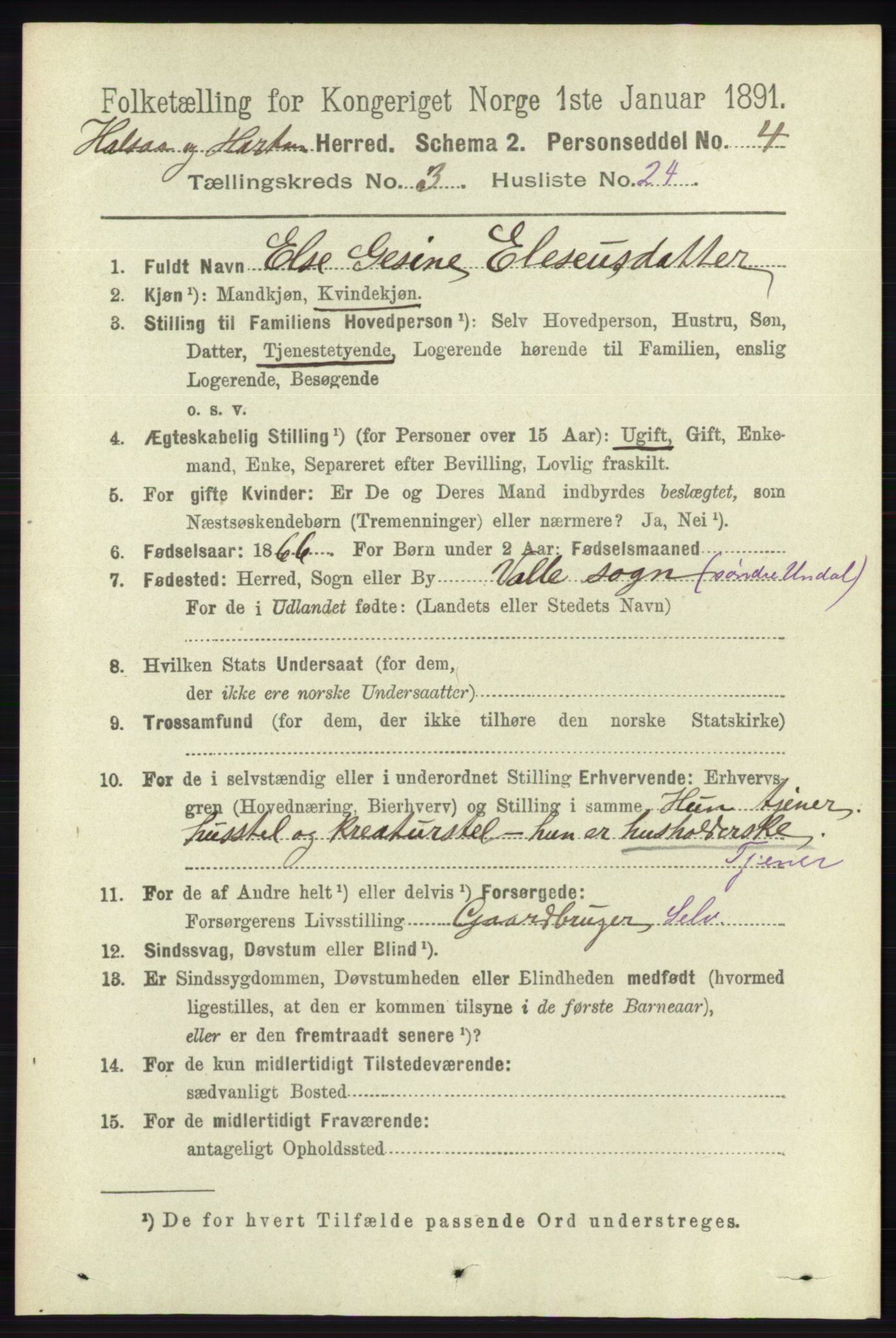 RA, 1891 census for 1019 Halse og Harkmark, 1891, p. 1115