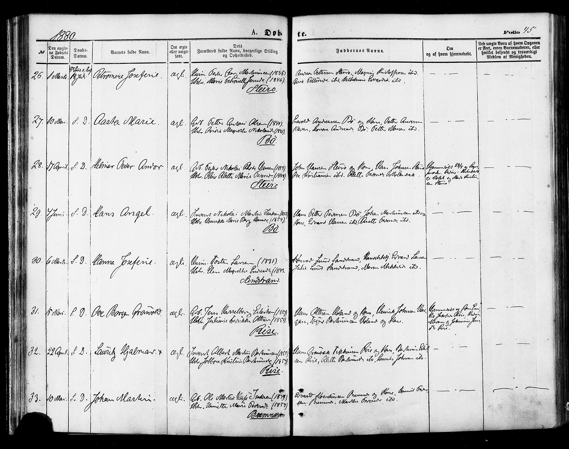 Ministerialprotokoller, klokkerbøker og fødselsregistre - Nordland, AV/SAT-A-1459/895/L1370: Parish register (official) no. 895A05, 1873-1884, p. 45