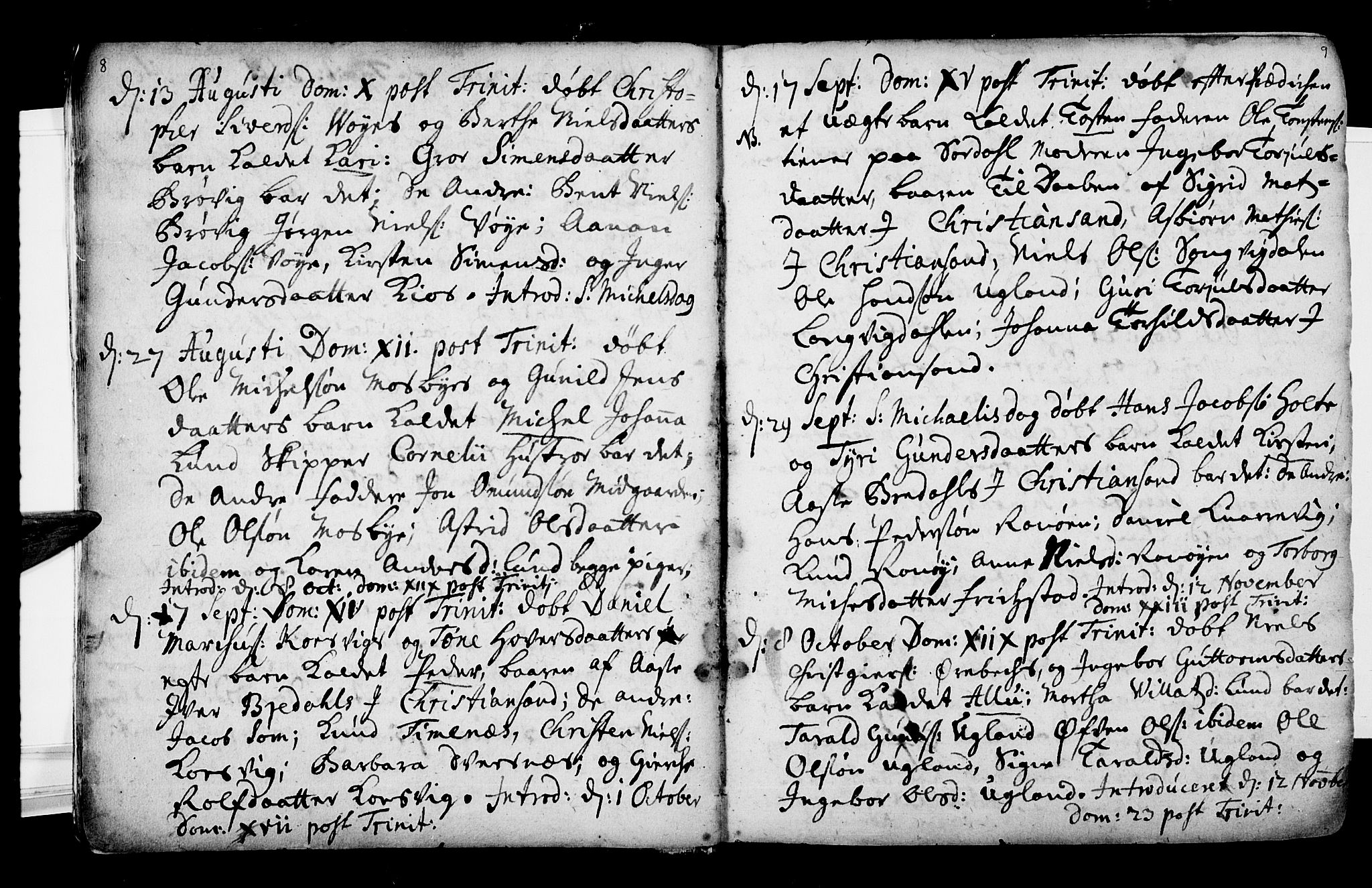 Oddernes sokneprestkontor, AV/SAK-1111-0033/F/Fa/Faa/L0002: Parish register (official) no. A 2, 1719-1764, p. 8-9