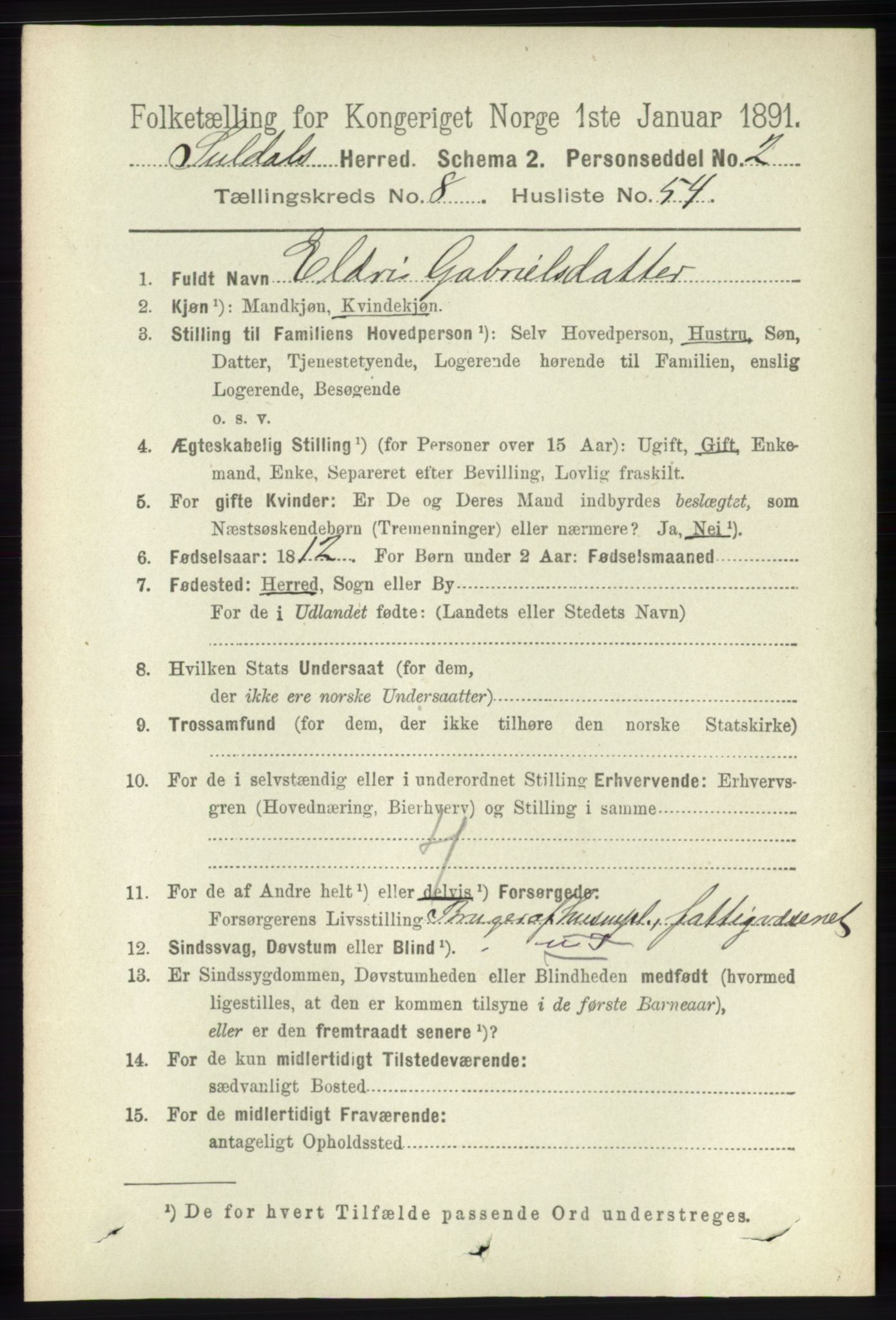 RA, 1891 census for 1134 Suldal, 1891, p. 2616