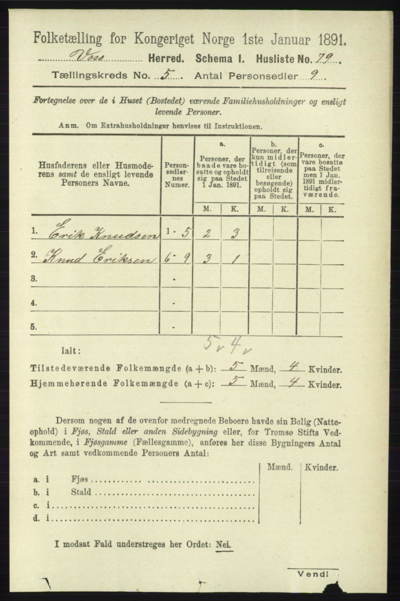 RA, 1891 census for 1235 Voss, 1891, p. 2691