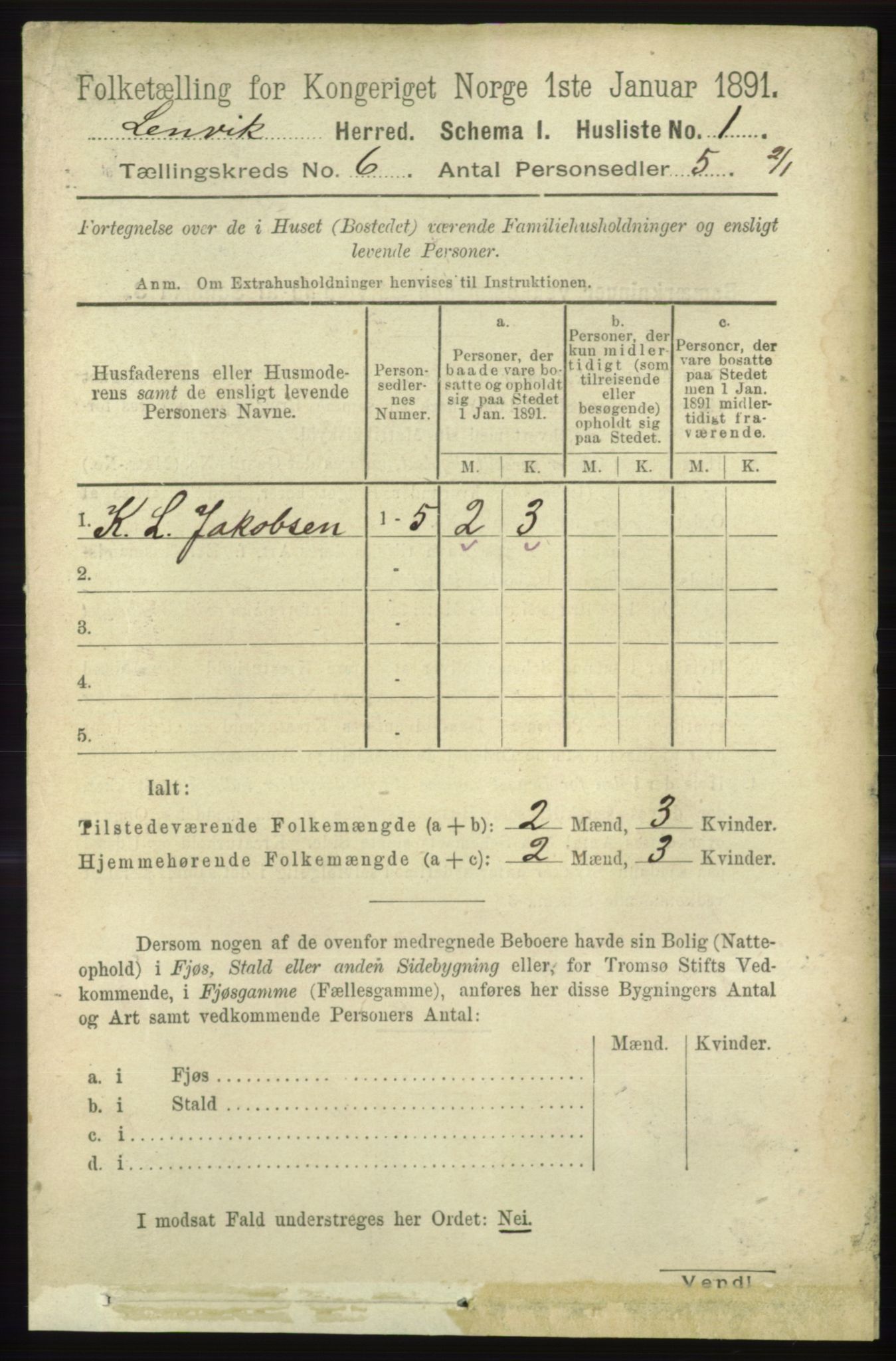RA, 1891 census for 1931 Lenvik, 1891, p. 3166