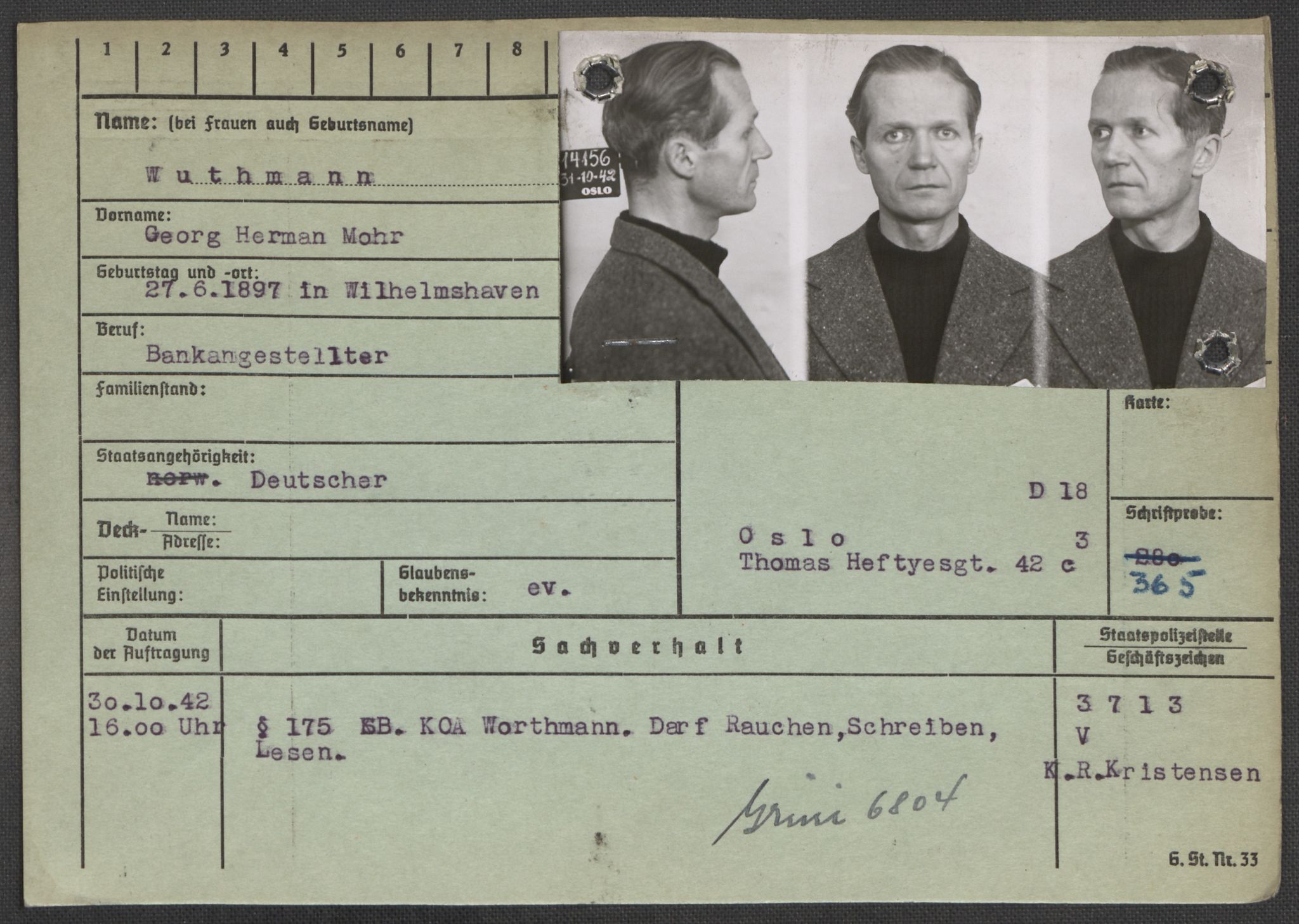 Befehlshaber der Sicherheitspolizei und des SD, RA/RAFA-5969/E/Ea/Eaa/L0010: Register over norske fanger i Møllergata 19: Sø-Å, 1940-1945, p. 1146
