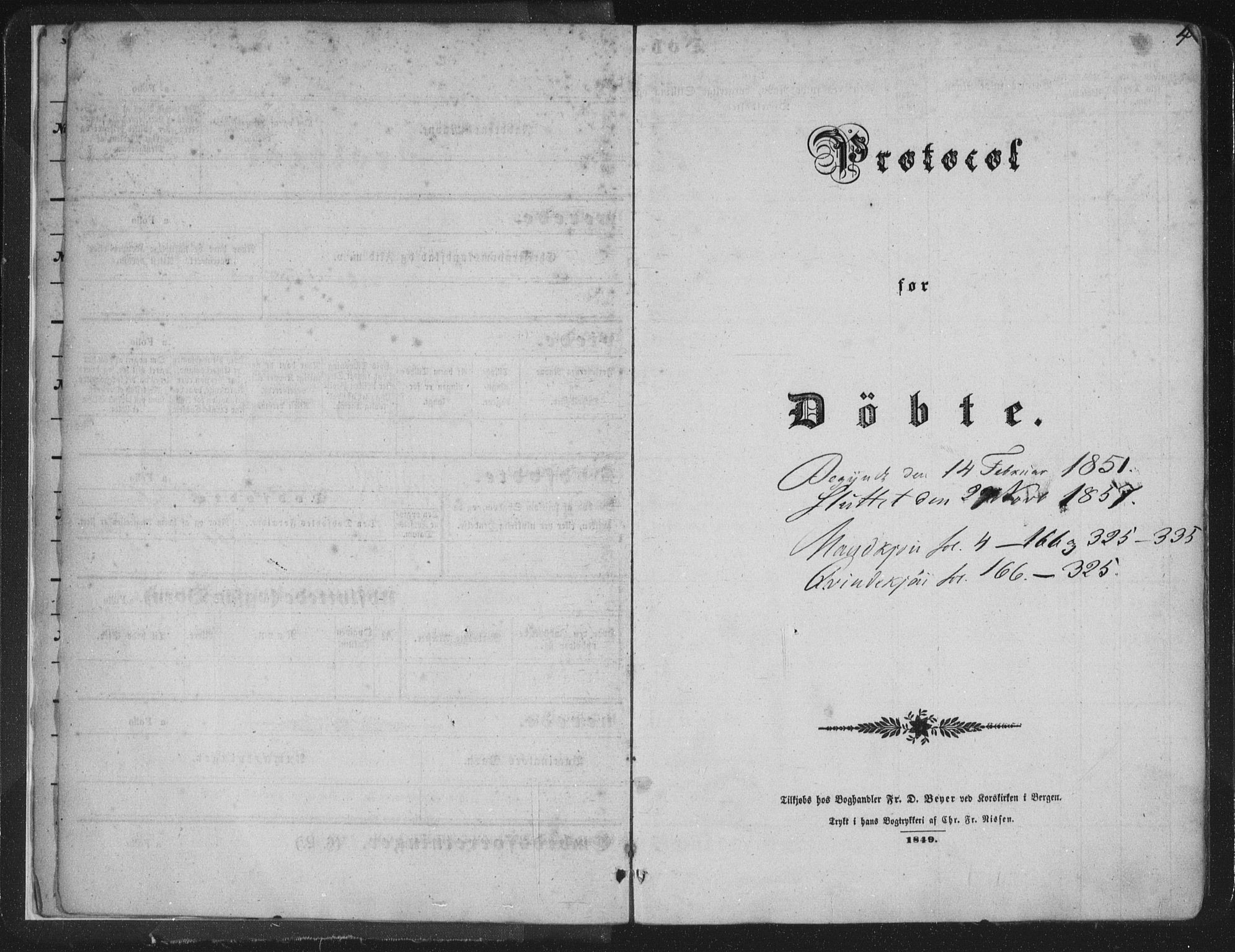 Korskirken sokneprestembete, SAB/A-76101/H/Haa/L0017: Parish register (official) no. B 3, 1851-1857, p. 4