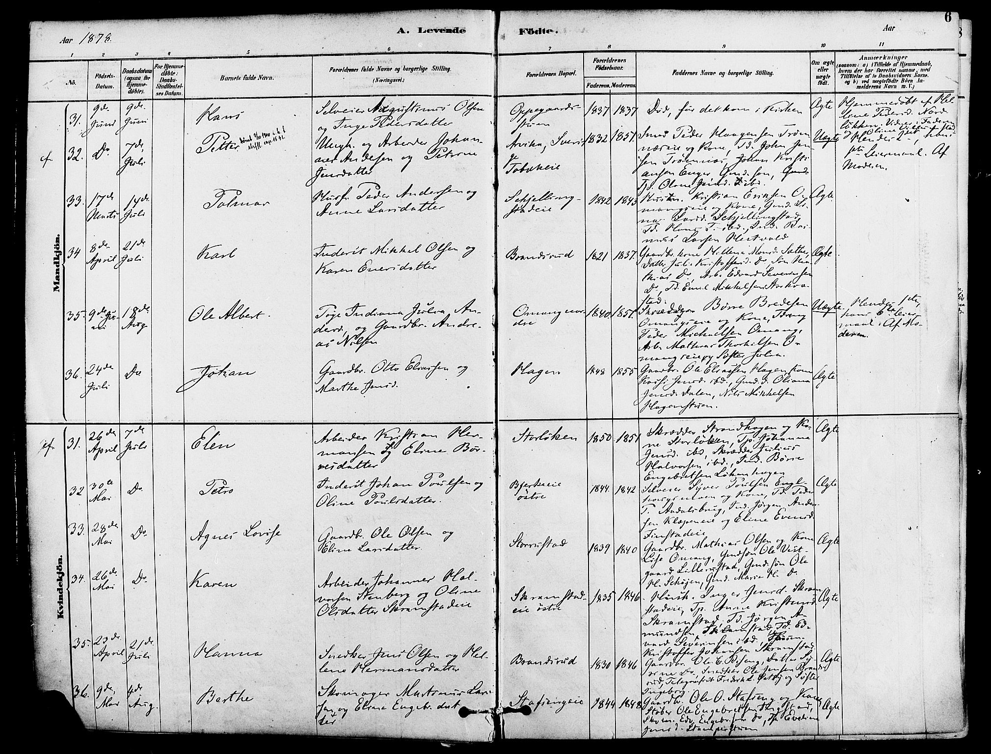 Løten prestekontor, AV/SAH-PREST-022/K/Ka/L0009: Parish register (official) no. 9, 1878-1891, p. 6