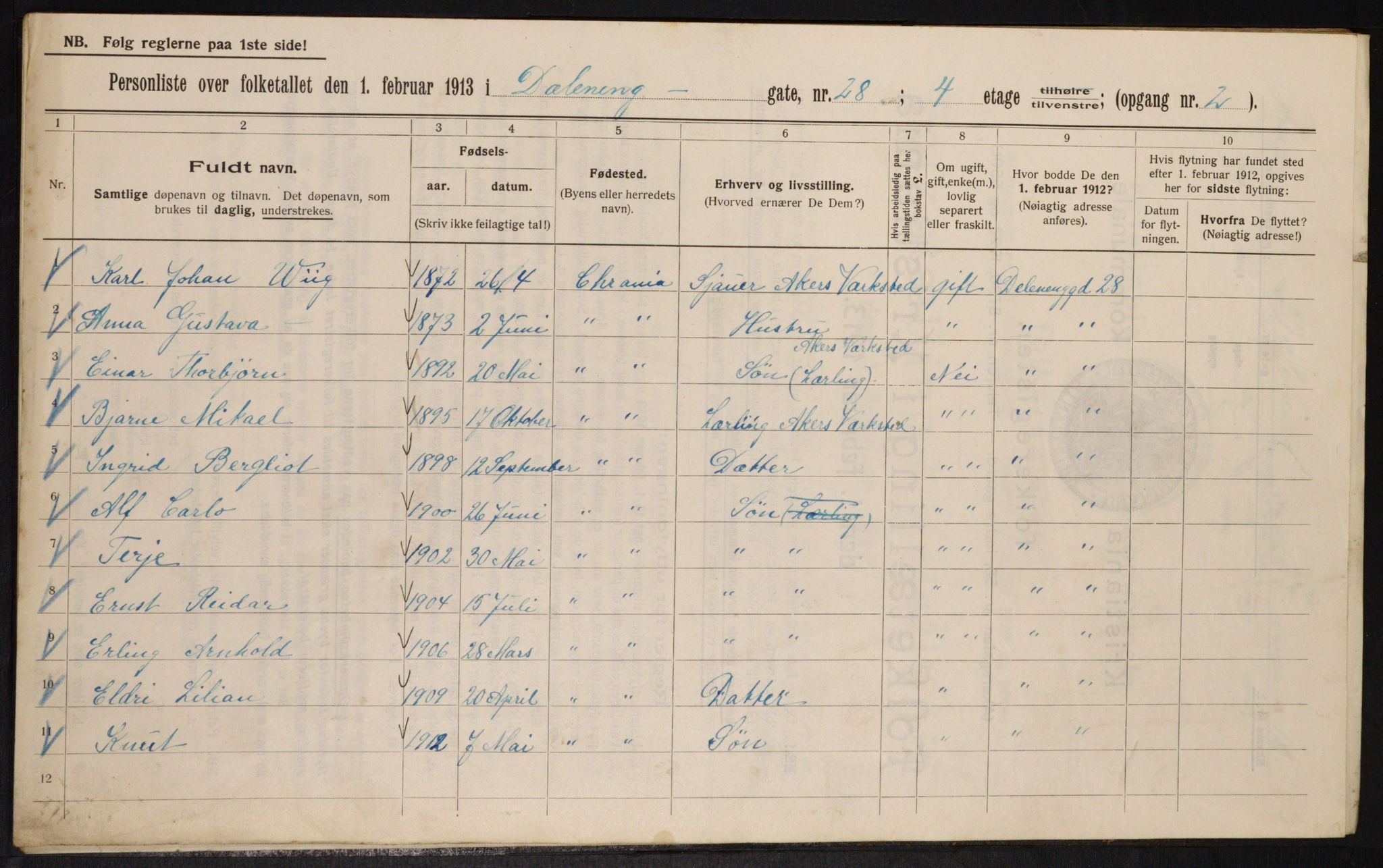 OBA, Municipal Census 1913 for Kristiania, 1913, p. 17635