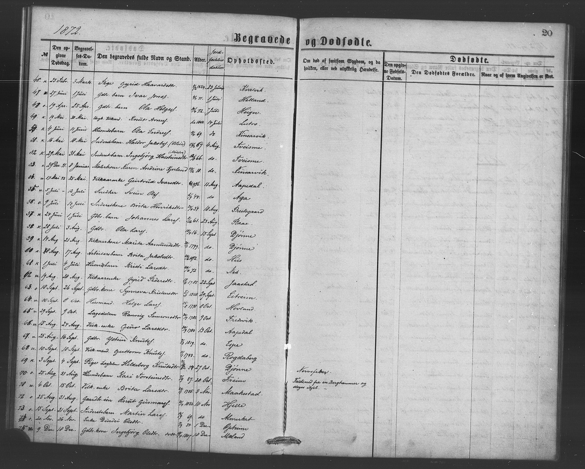 Ullensvang sokneprestembete, SAB/A-78701/H/Haa: Parish register (official) no. A 15, 1867-1882, p. 20