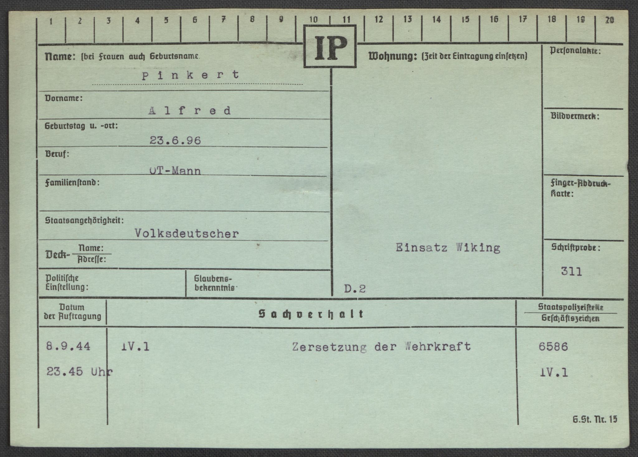 Befehlshaber der Sicherheitspolizei und des SD, AV/RA-RAFA-5969/E/Ea/Eaa/L0008: Register over norske fanger i Møllergata 19: Oelze-Ru, 1940-1945, p. 892