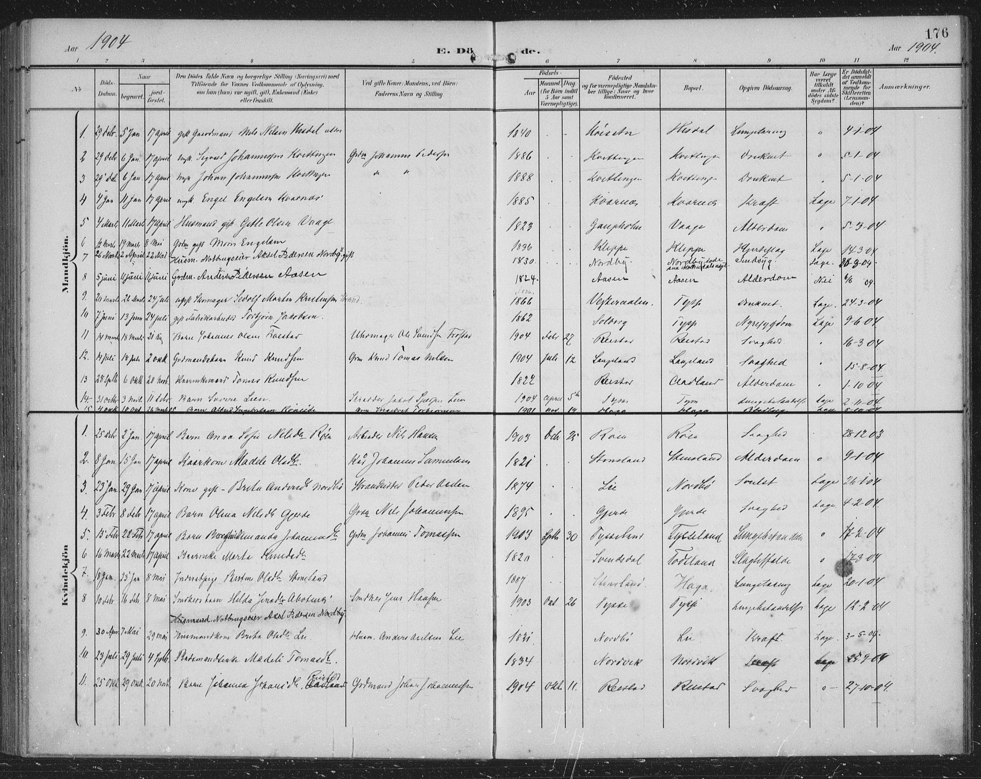 Samnanger Sokneprestembete, SAB/A-77501/H/Haa: Parish register (official) no. A 2, 1902-1918, p. 176