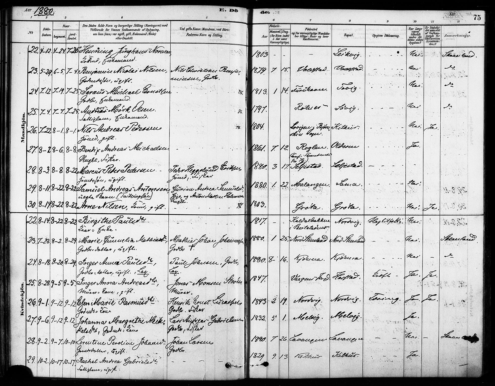 Trondenes sokneprestkontor, AV/SATØ-S-1319/H/Ha/L0015kirke: Parish register (official) no. 15, 1878-1889, p. 75