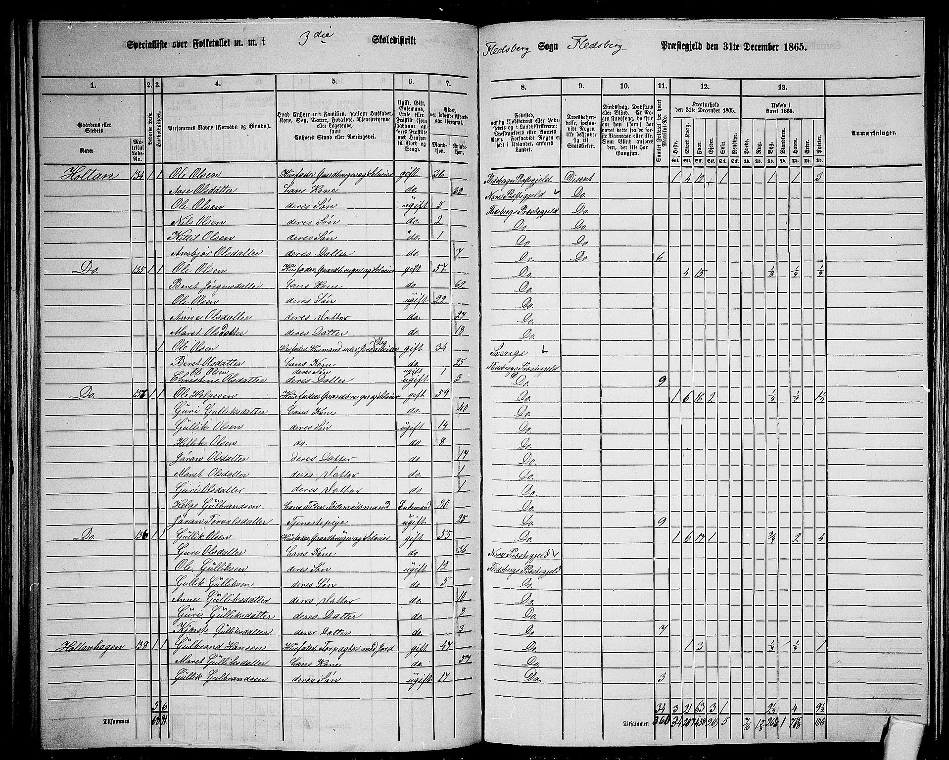 RA, 1865 census for Flesberg, 1865, p. 75