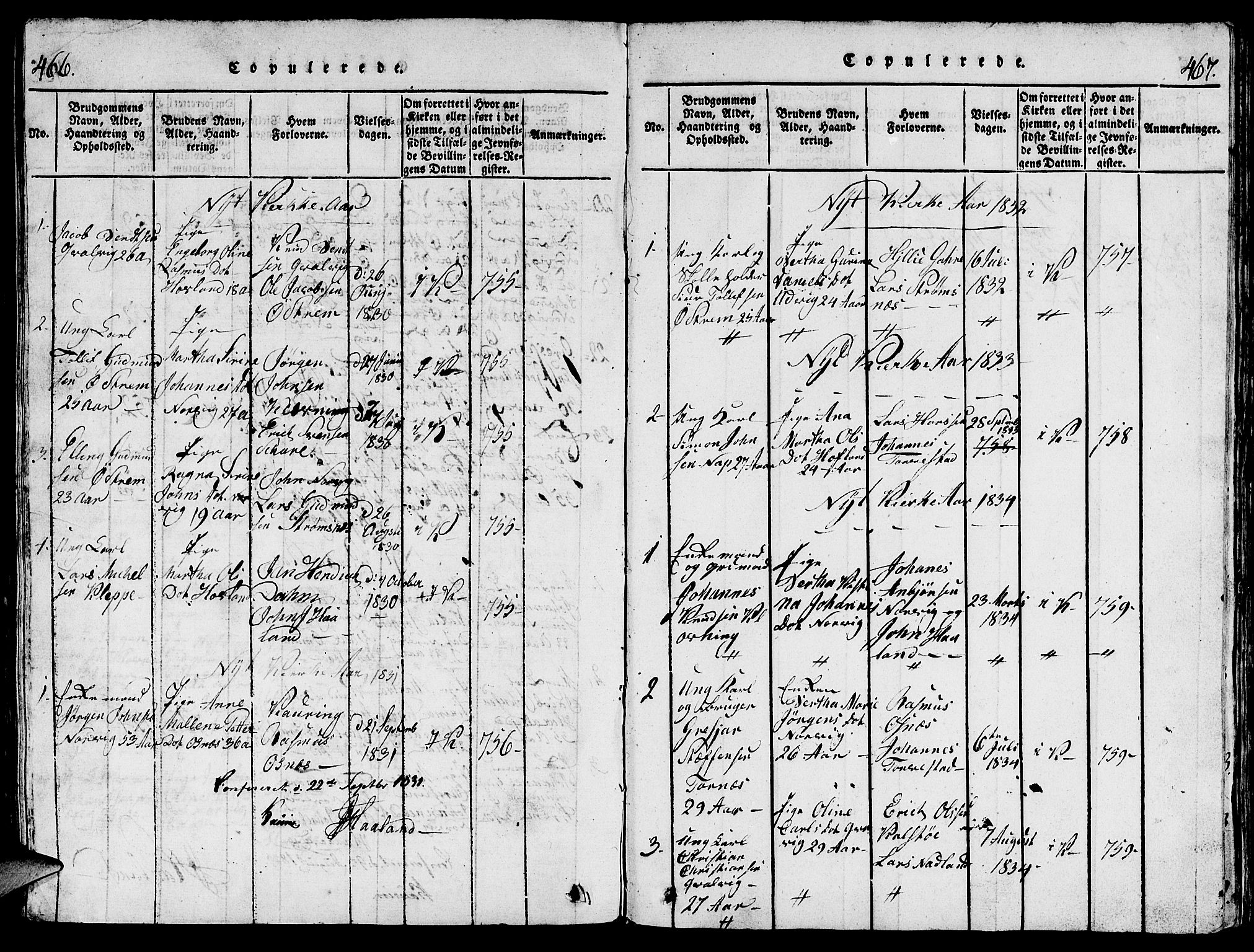 Torvastad sokneprestkontor, SAST/A -101857/H/Ha/Hab/L0001: Parish register (copy) no. B 1 /2, 1817-1834, p. 466-467