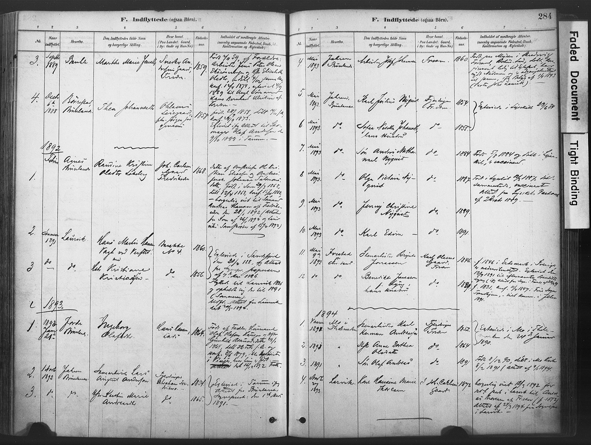 Stavern kirkebøker, SAKO/A-318/F/Fa/L0008: Parish register (official) no. 8, 1878-1905, p. 284