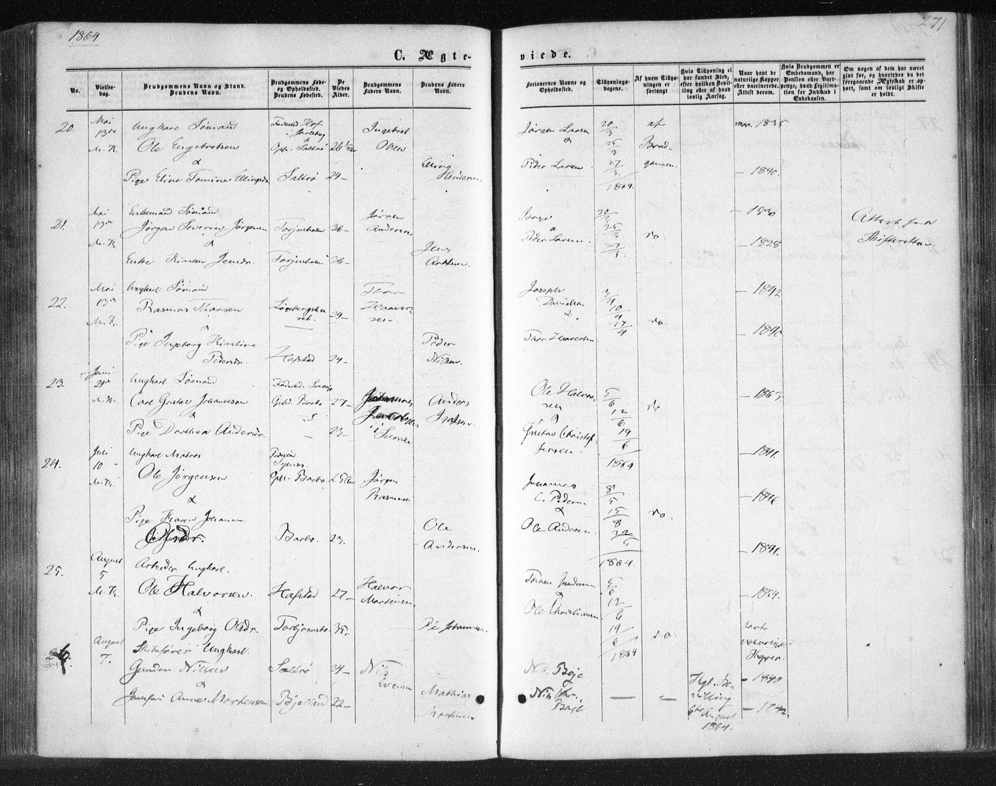 Tromøy sokneprestkontor, AV/SAK-1111-0041/F/Fa/L0007: Parish register (official) no. A 7, 1864-1869, p. 271