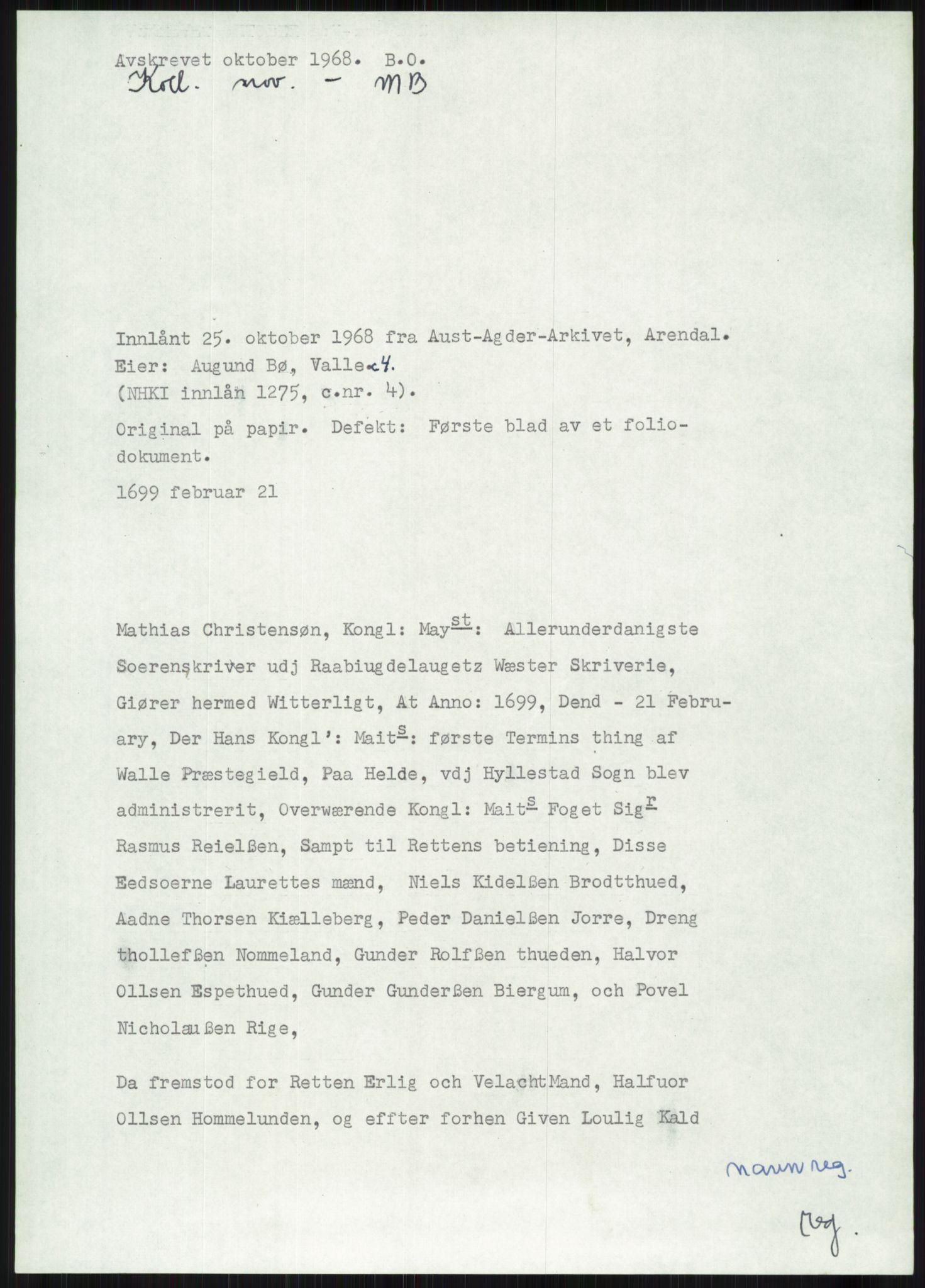 Samlinger til kildeutgivelse, Diplomavskriftsamlingen, AV/RA-EA-4053/H/Ha, p. 1287