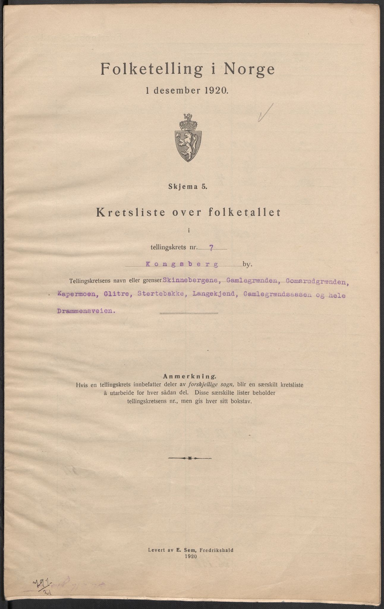 SAKO, 1920 census for Kongsberg, 1920, p. 26